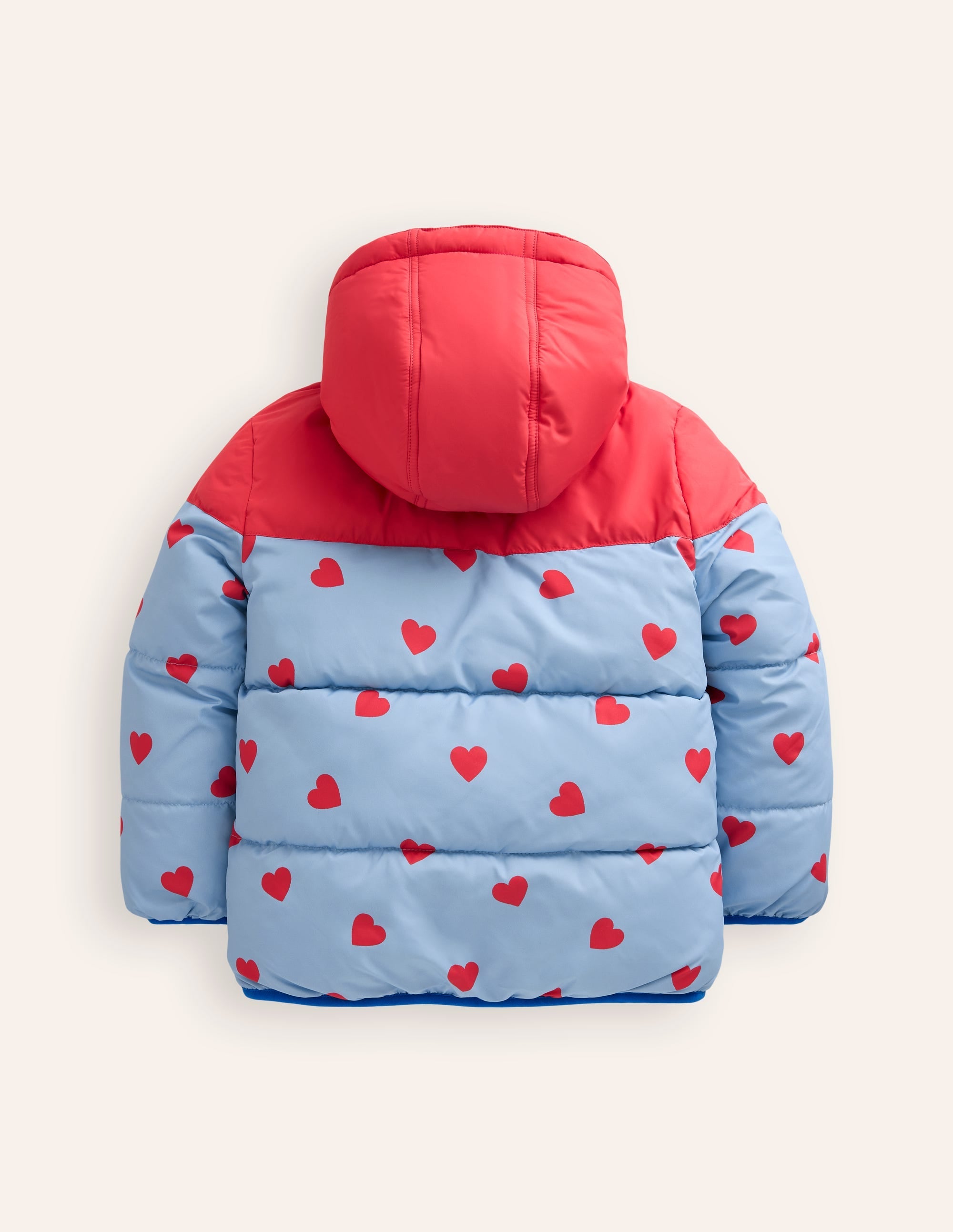 Reversible Padded Borg Coat-Blue/Red Ditsy Hearts - Image 2
