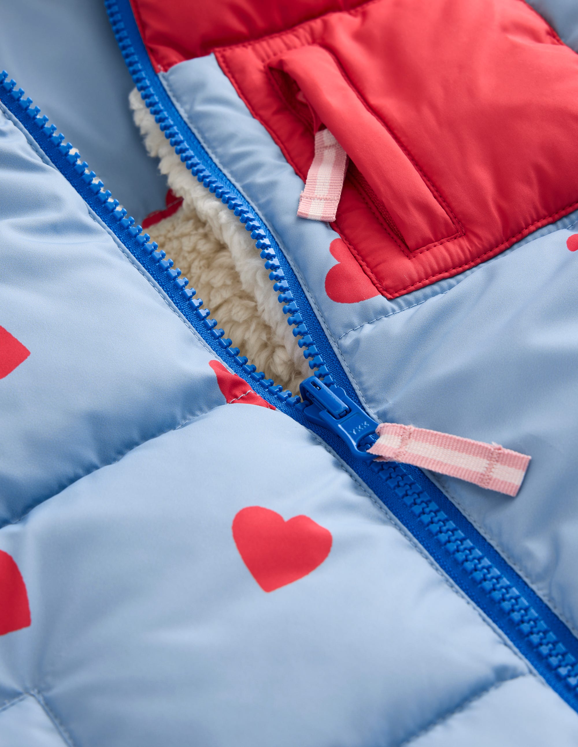 Reversible Padded Borg Coat-Blue/Red Ditsy Hearts - Image 3