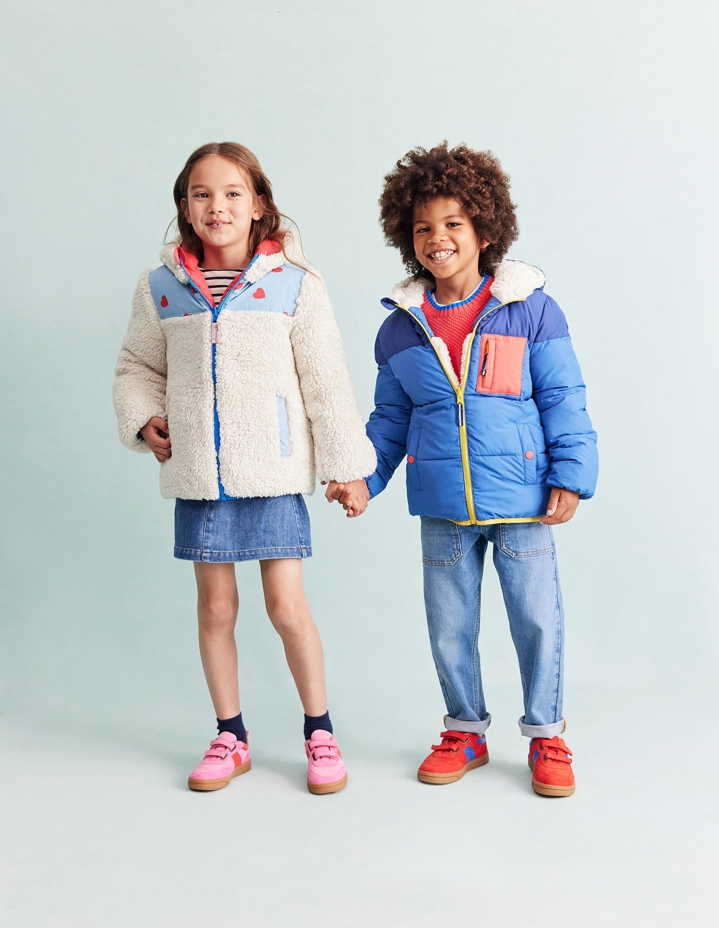 Reversible Padded Borg Coat-Blue/Red Ditsy Hearts - Image 5