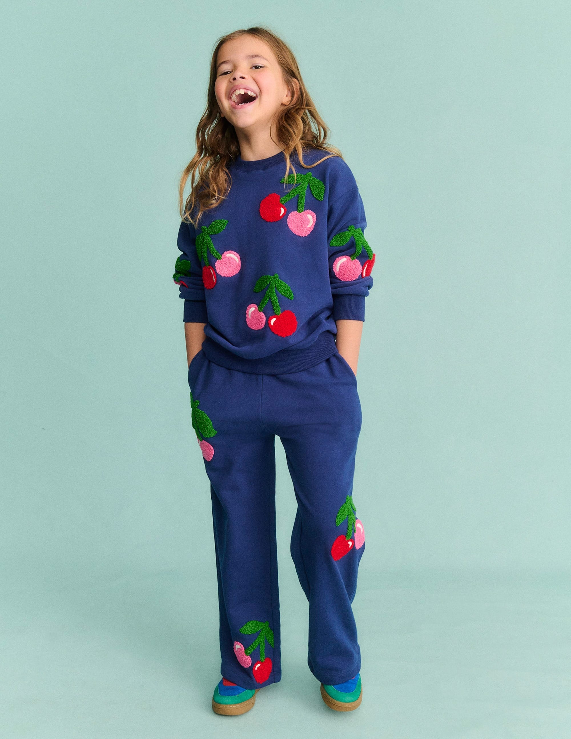 Wide Leg Applique Jogger-Starboard Blue Cherries - Image 1