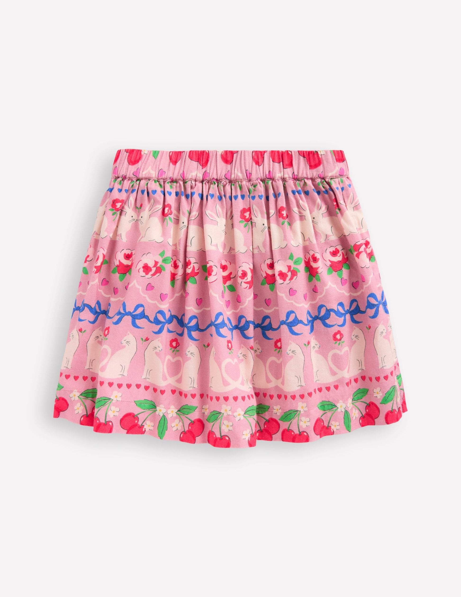 Printed Pull-On Twirly Skirt-Pink Valentines Bunny Stripe-2
