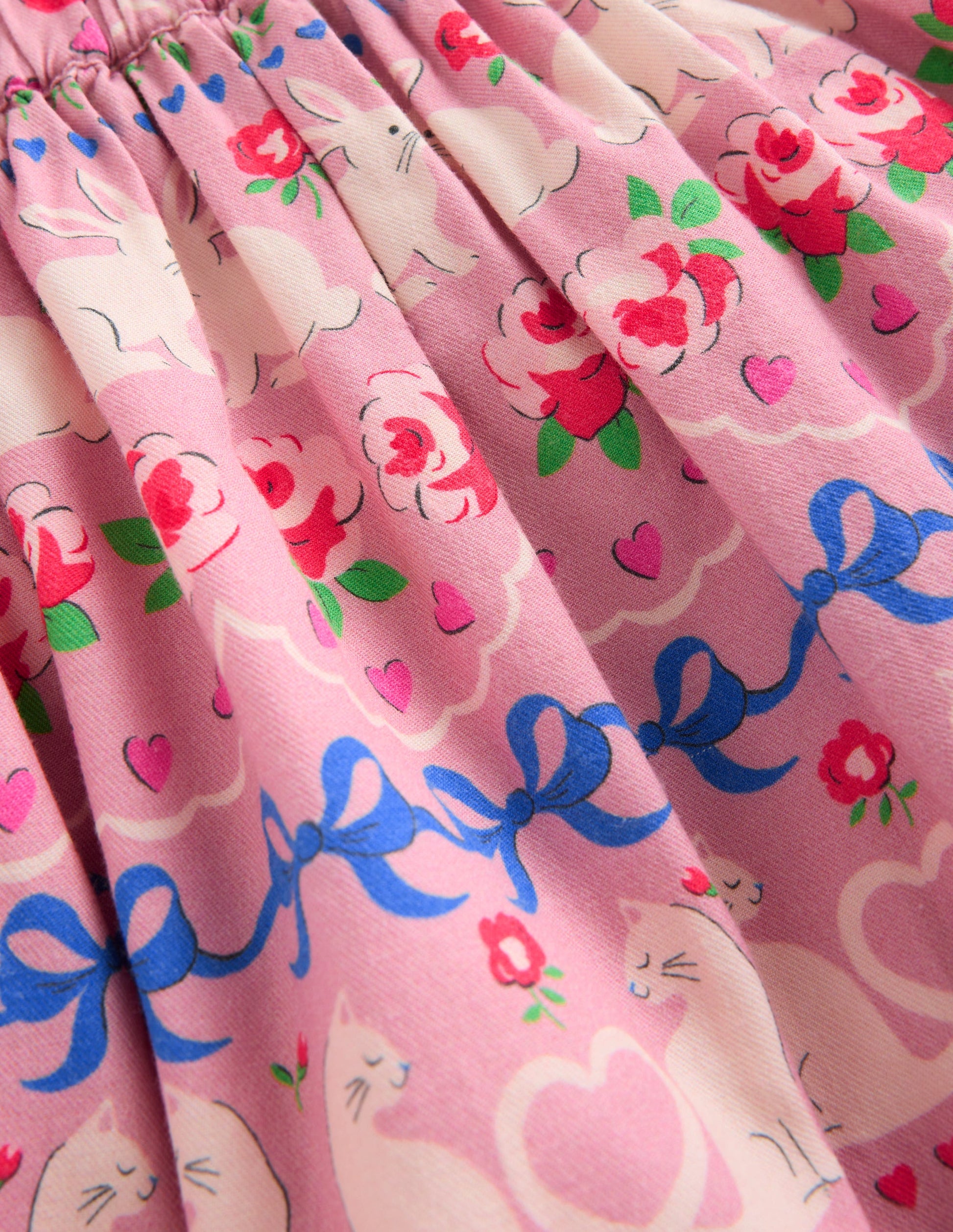 Printed Pull-On Twirly Skirt-Pink Valentines Bunny Stripe-3