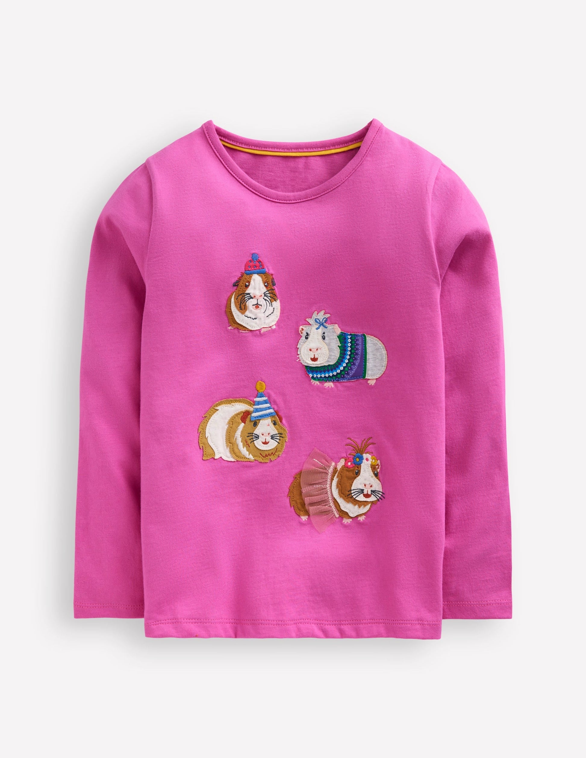 Appliqué Long Sleeve Top-Tickled Pink Guinea Pigs-1