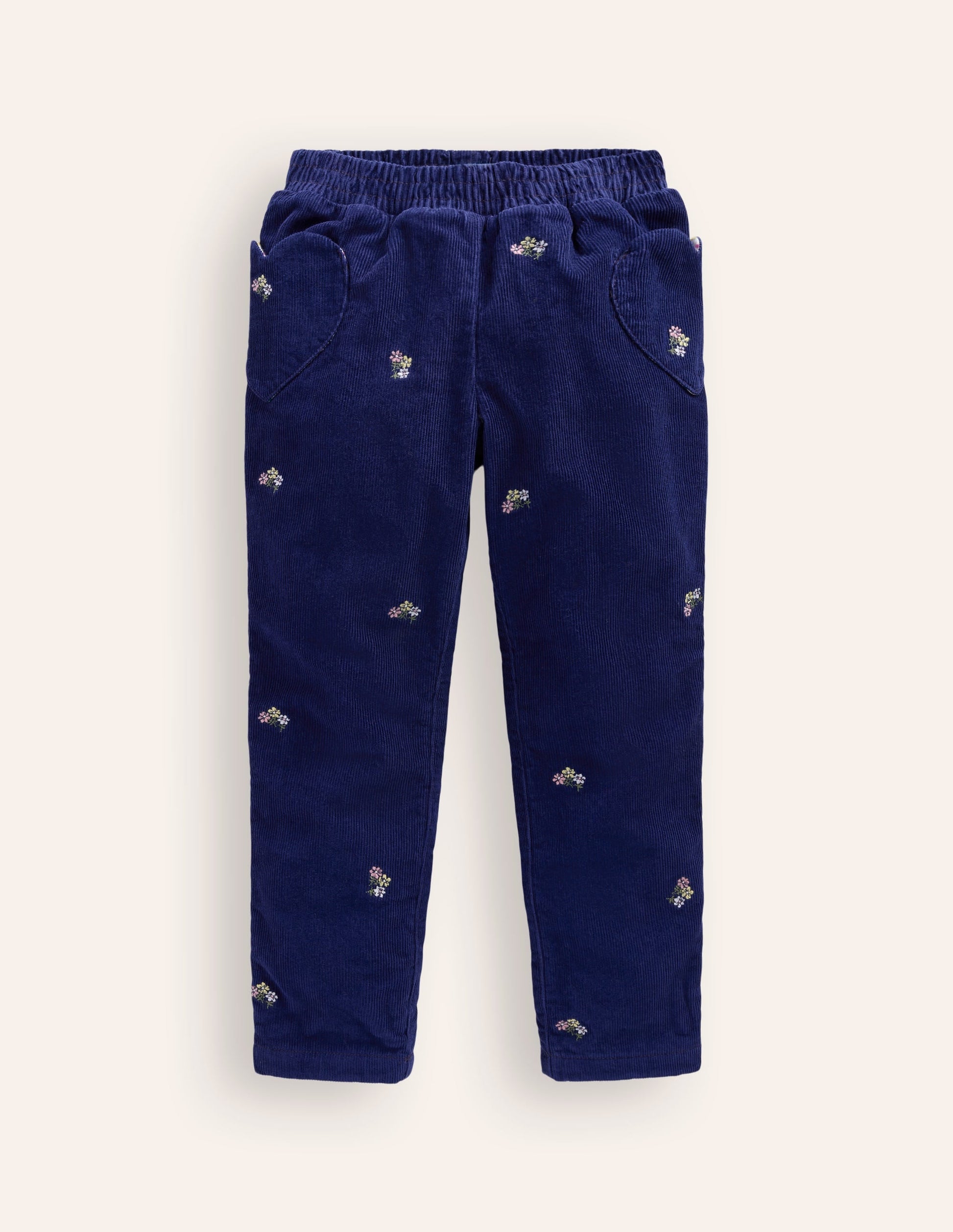 Lined Cord Pull-On Trousers-College Navy Embroidery-1