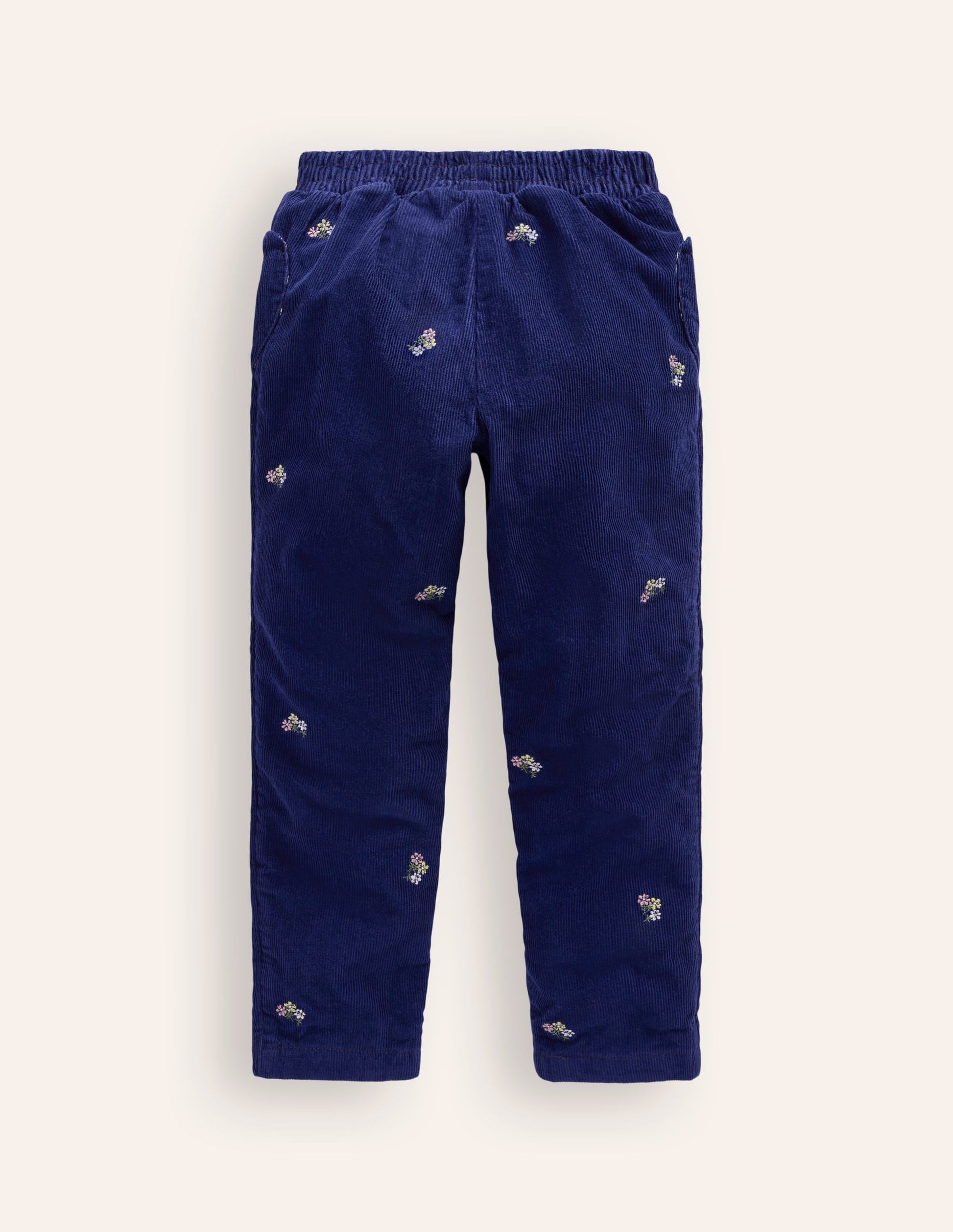 Lined Cord Pull-On Trousers-College Navy Embroidery-2