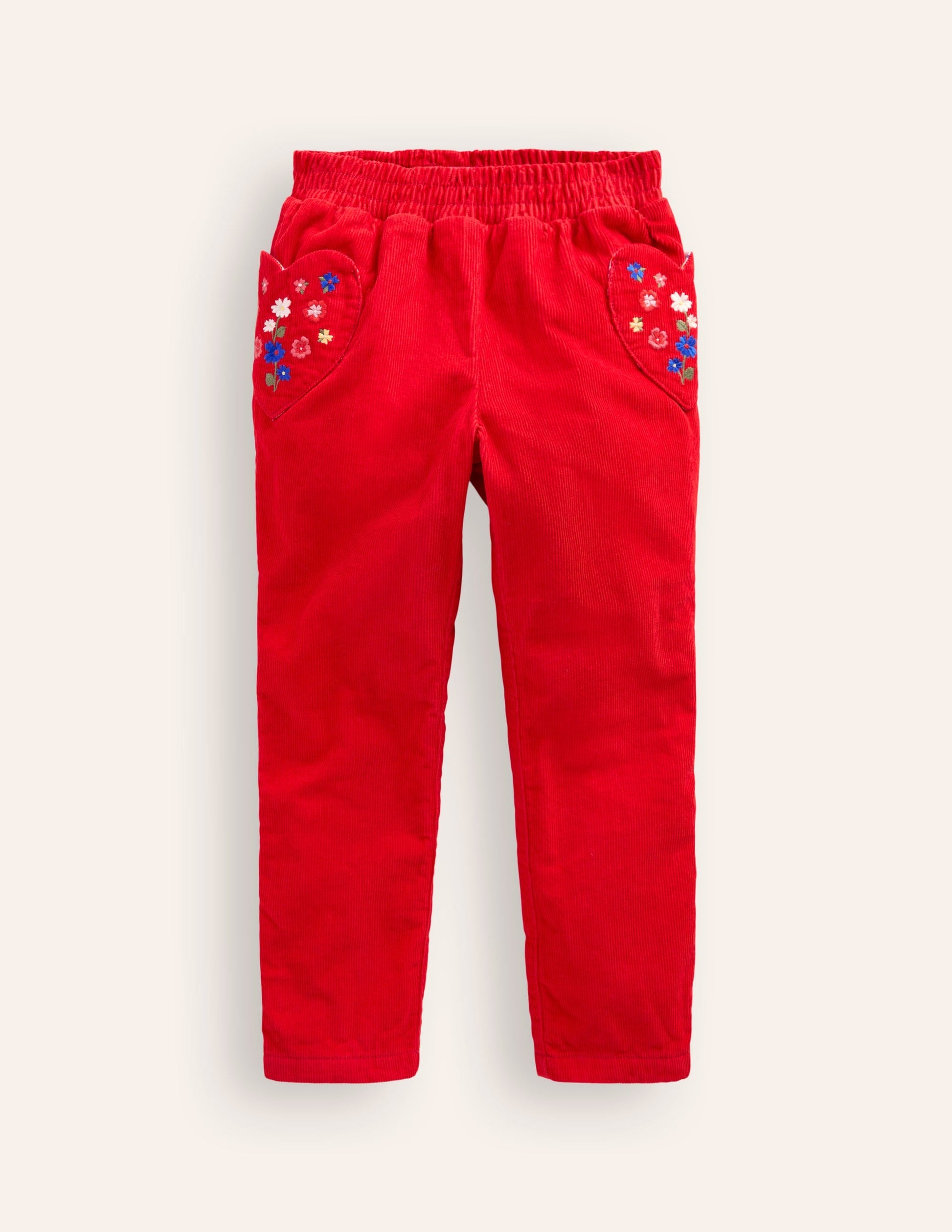 Lined Cord Pull-On Trousers-Sunset Orange Embroidery-1