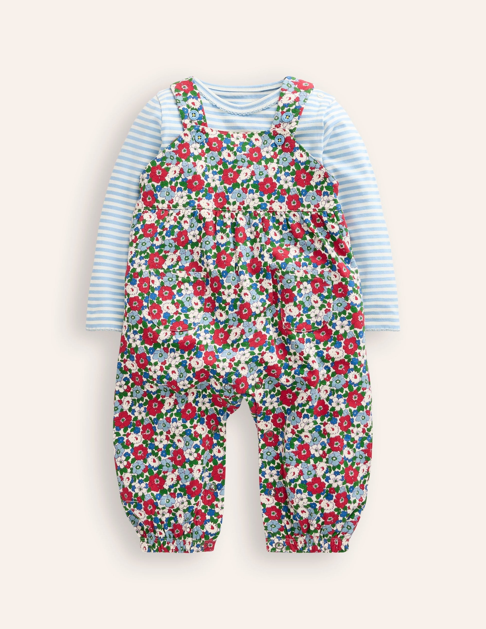 Jersey Dungaree Set-Glacier Blue Floral-1