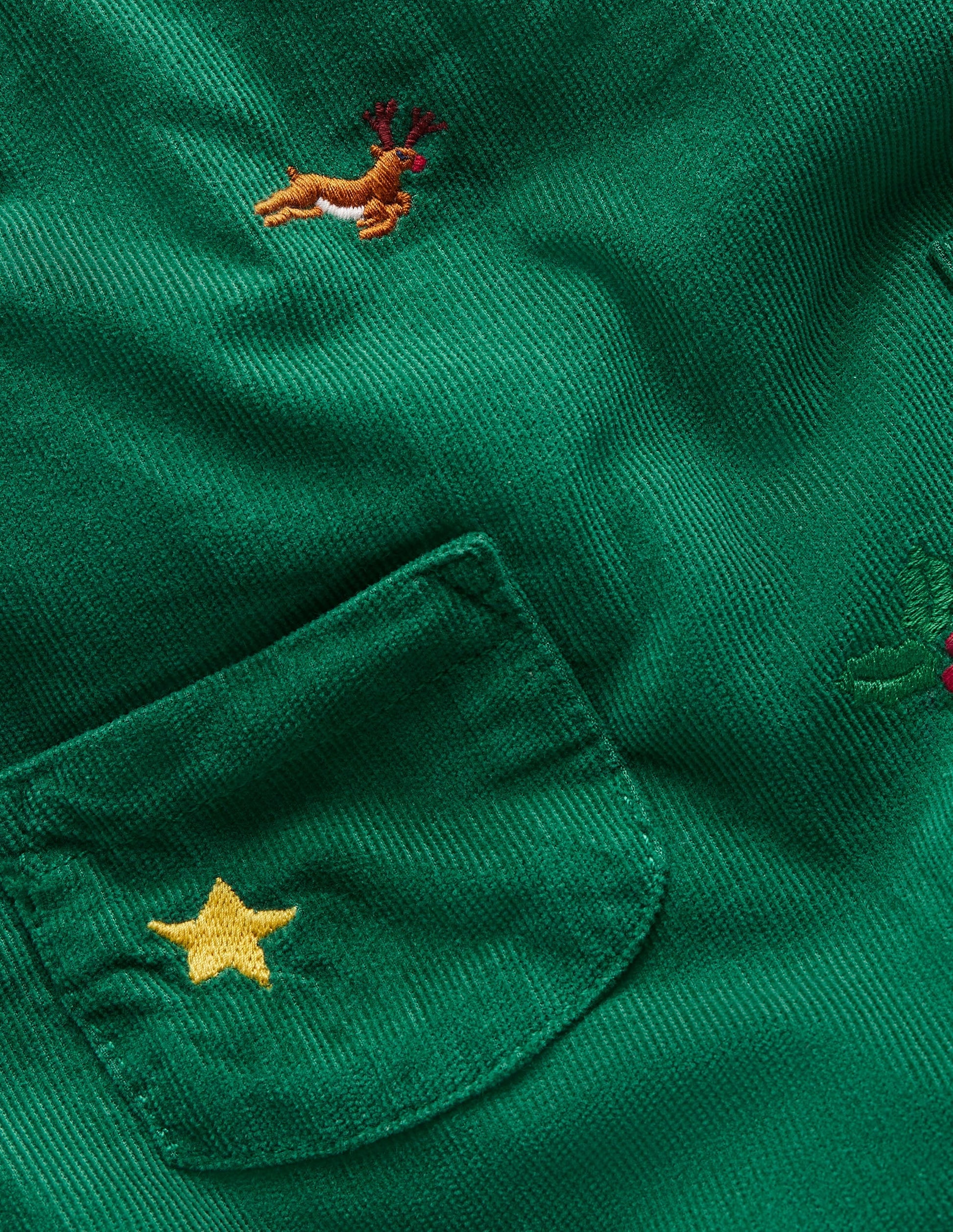 Cord Novelty Dungaree Set-Jewel Green Embroidery-3