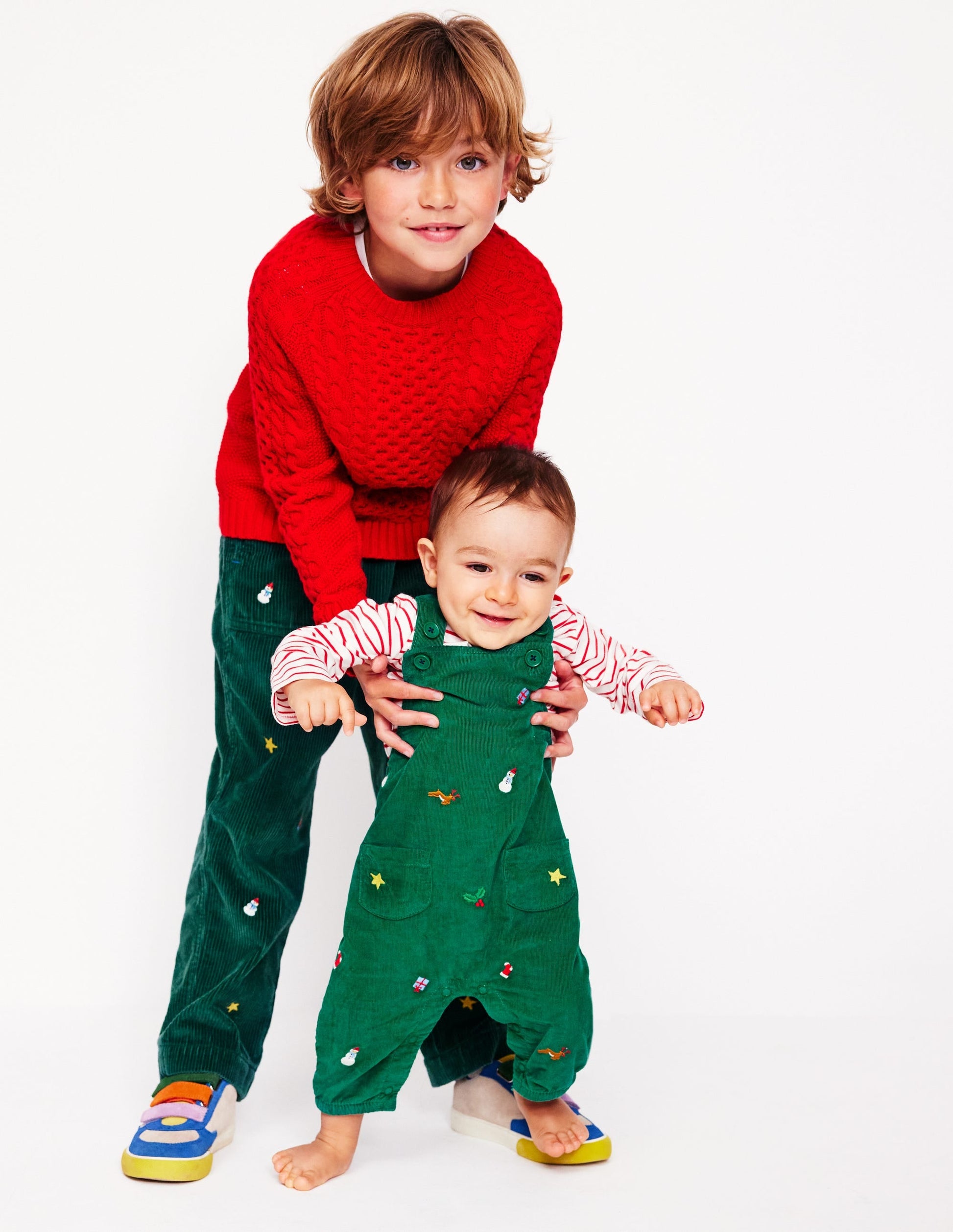 Cord Novelty Dungaree Set-Jewel Green Embroidery-4
