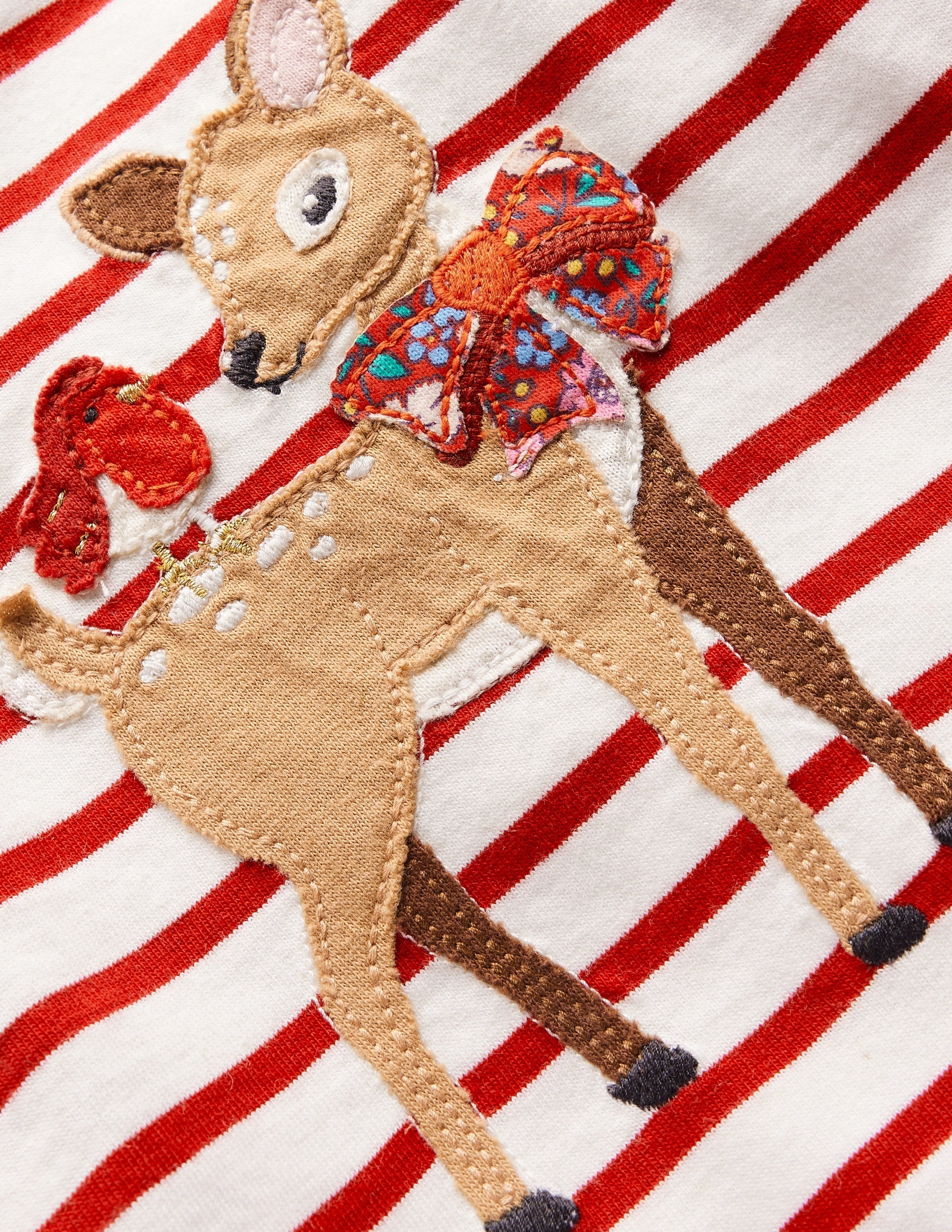 Animal Applique T-shirt-Jewel Red/Ivory Deer - Image 3