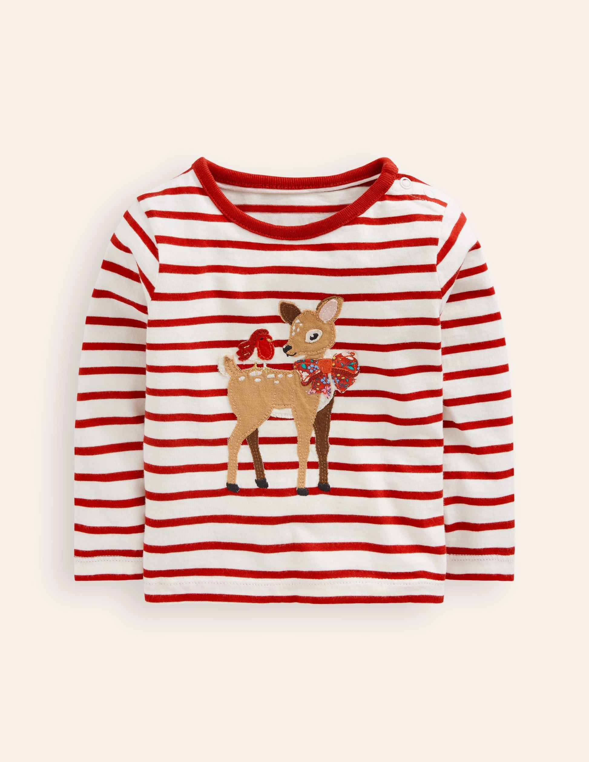 Animal Applique T-shirt-Jewel Red/Ivory Deer-1