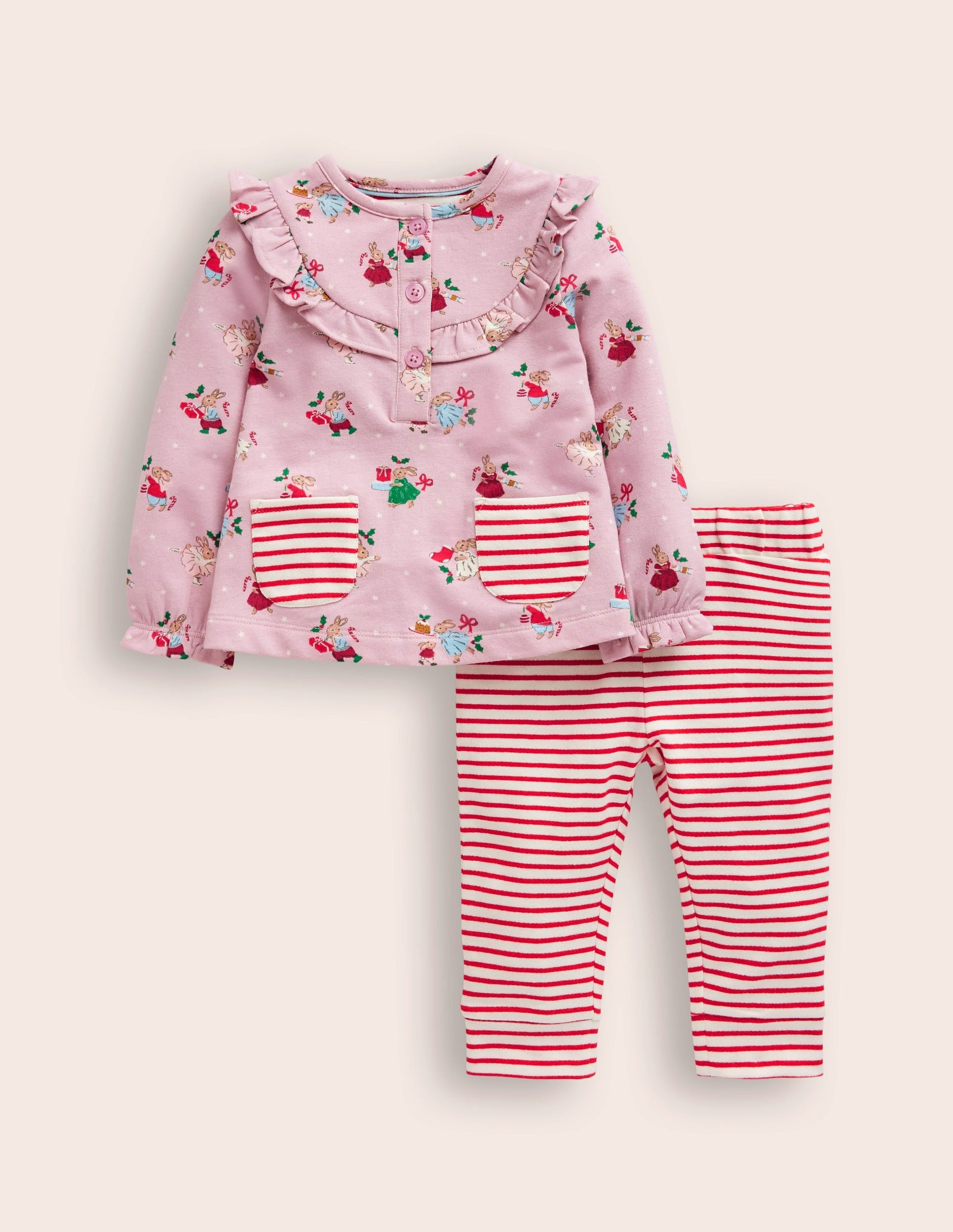 Jersey Top and Leggings-Soft Pink Bunnies-1