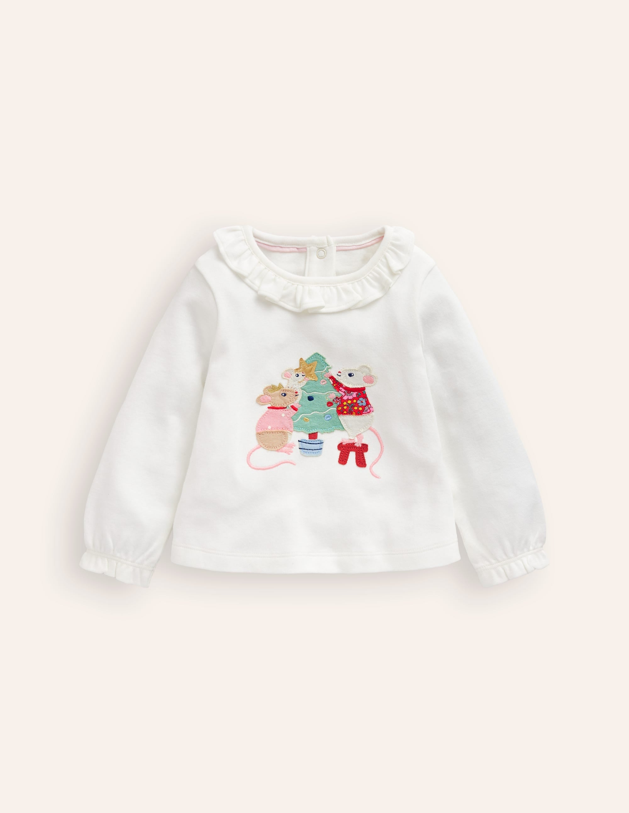 Ruffle neck T-shirt-Ivory Mice - Image 1