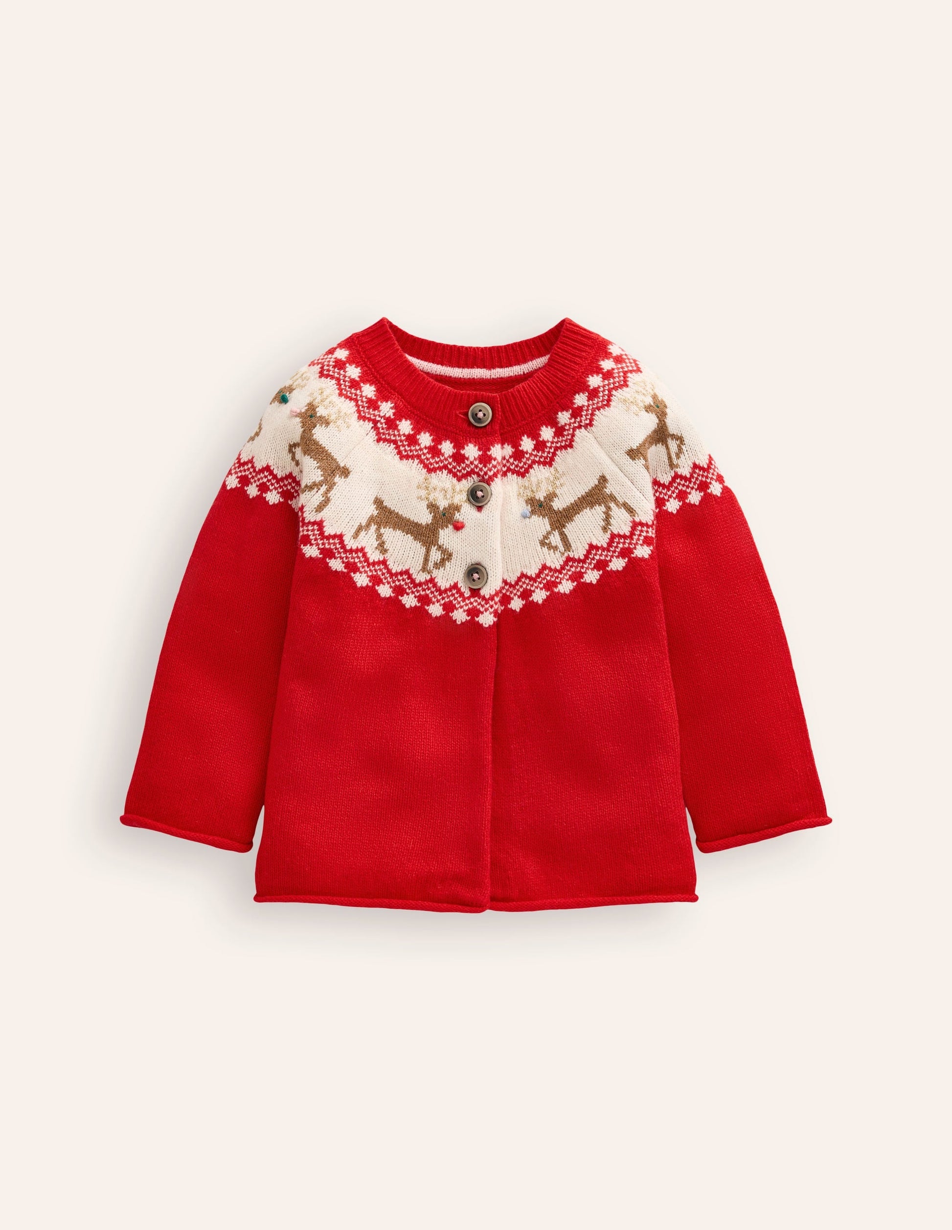 Edie Fair Isle Cardigan-Poppy red Reindeer-1