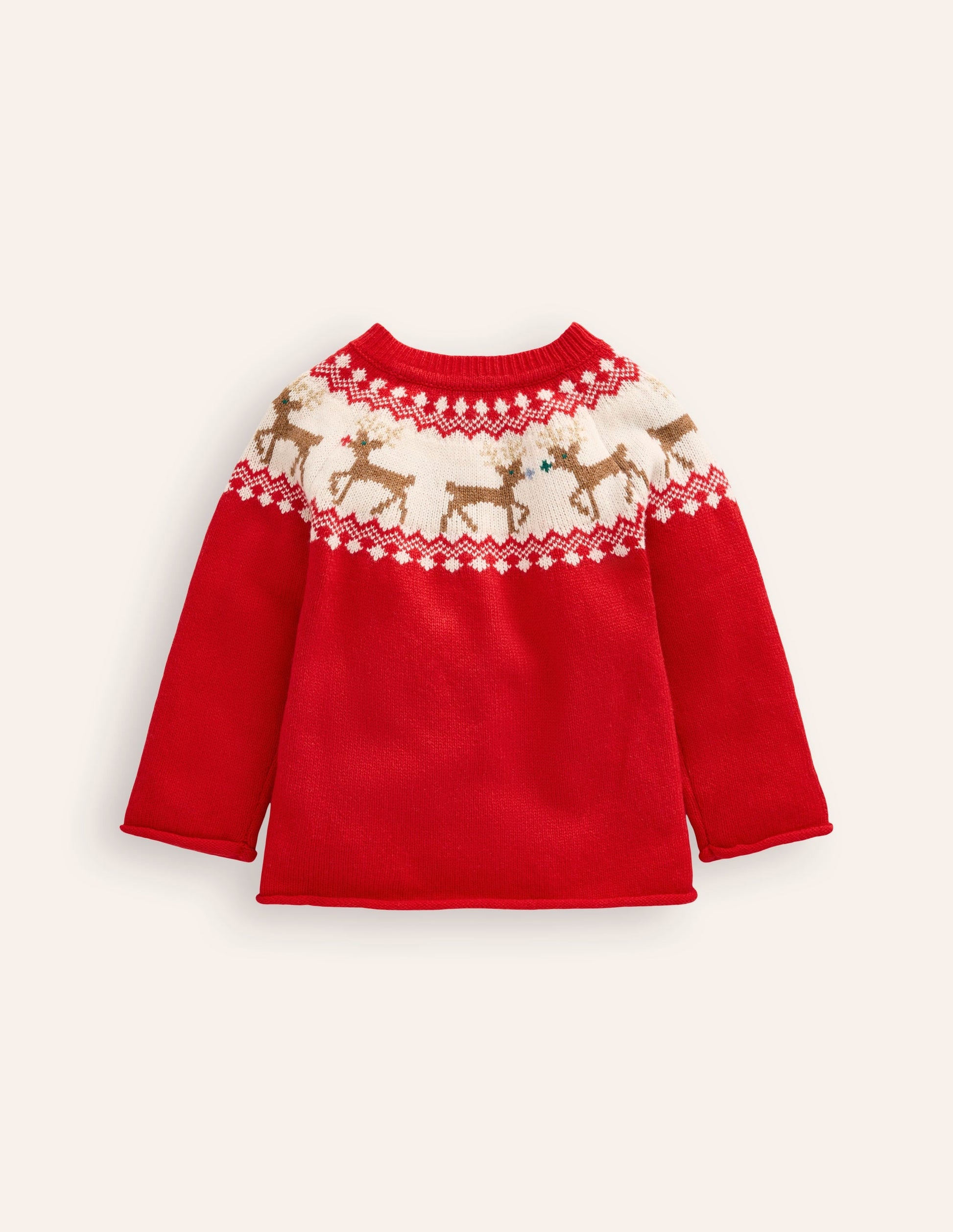 Edie Fair Isle Cardigan-Poppy red Reindeer-2