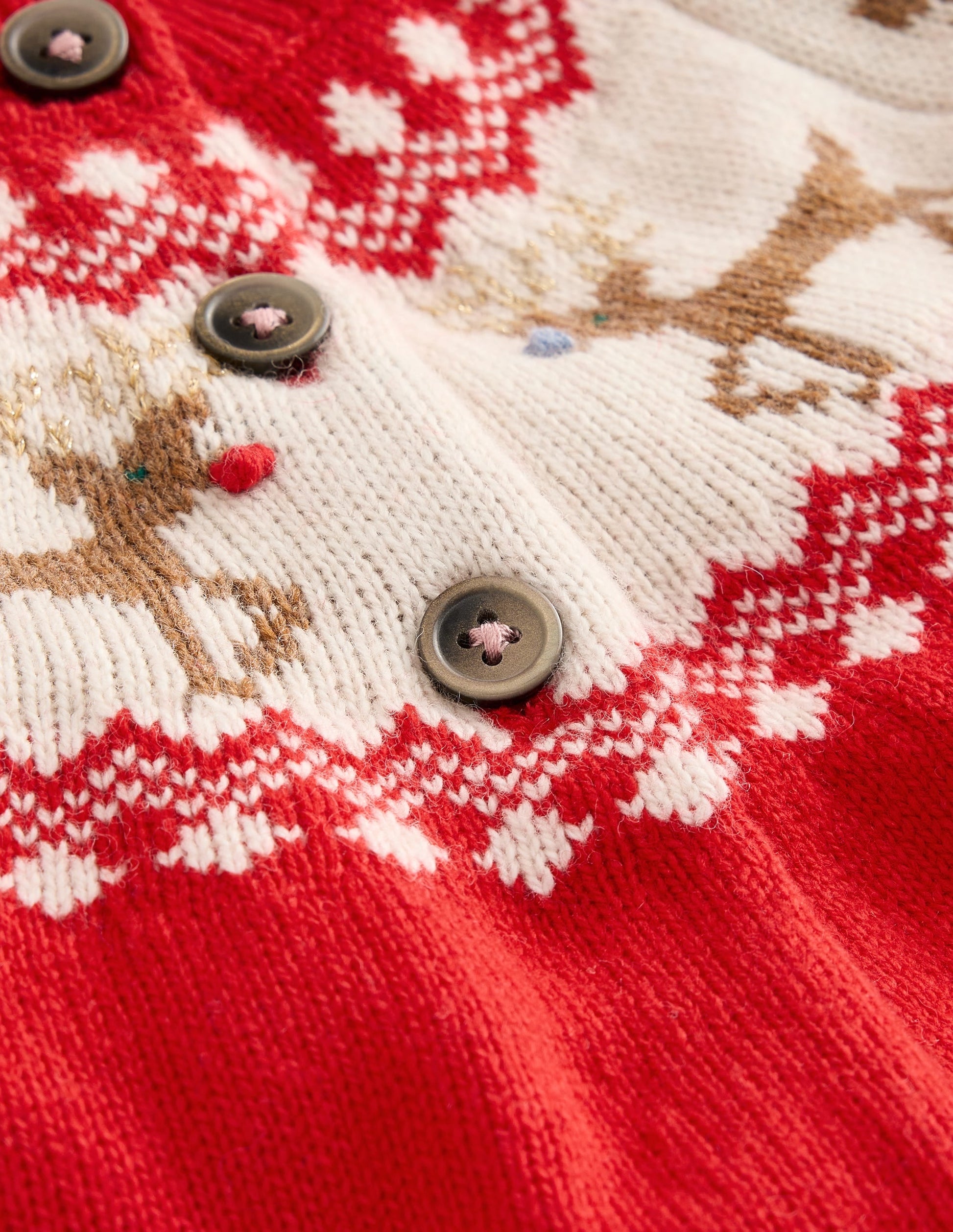 Edie Fair Isle Cardigan-Poppy red Reindeer-3