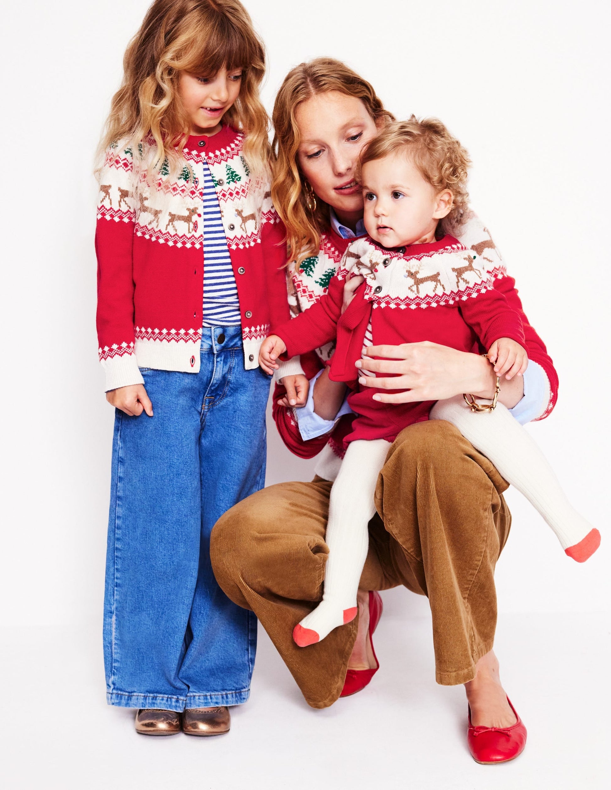 Edie Fair Isle Cardigan-Poppy red Reindeer-4
