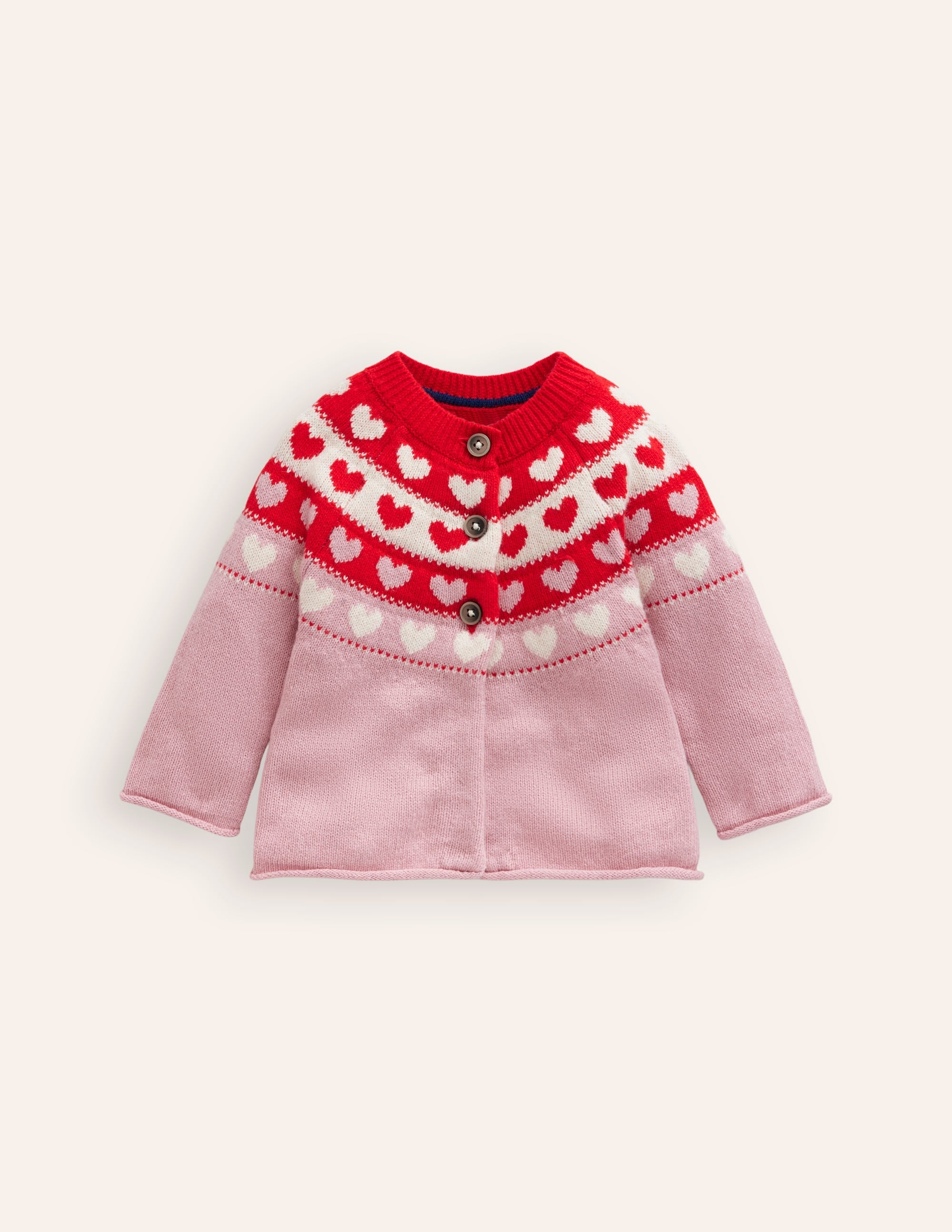 Edie Fair Isle Cardigan-Almond Pink Hearts - Image 1
