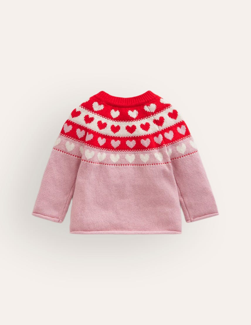 Edie Fair Isle Cardigan-Almond Pink Hearts - Image 2