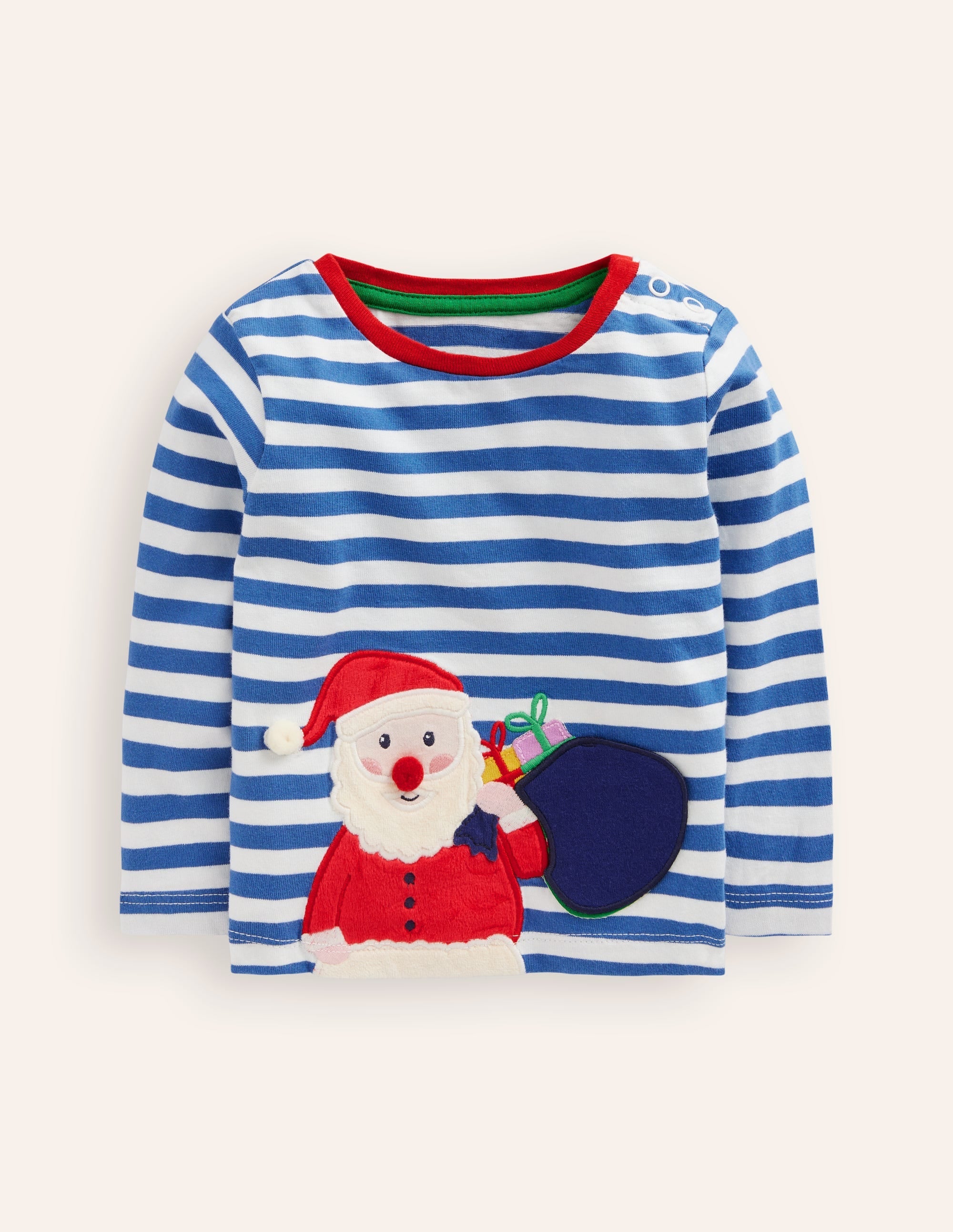 Long Sleeve Applique T-shirt-Bluejay Santa - Image 1