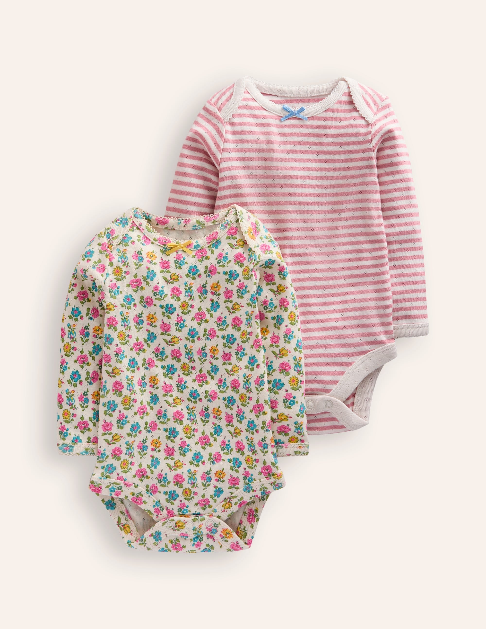 Twin Pack Pointelle Bodies-Almond Pink/Ivory - Image 1
