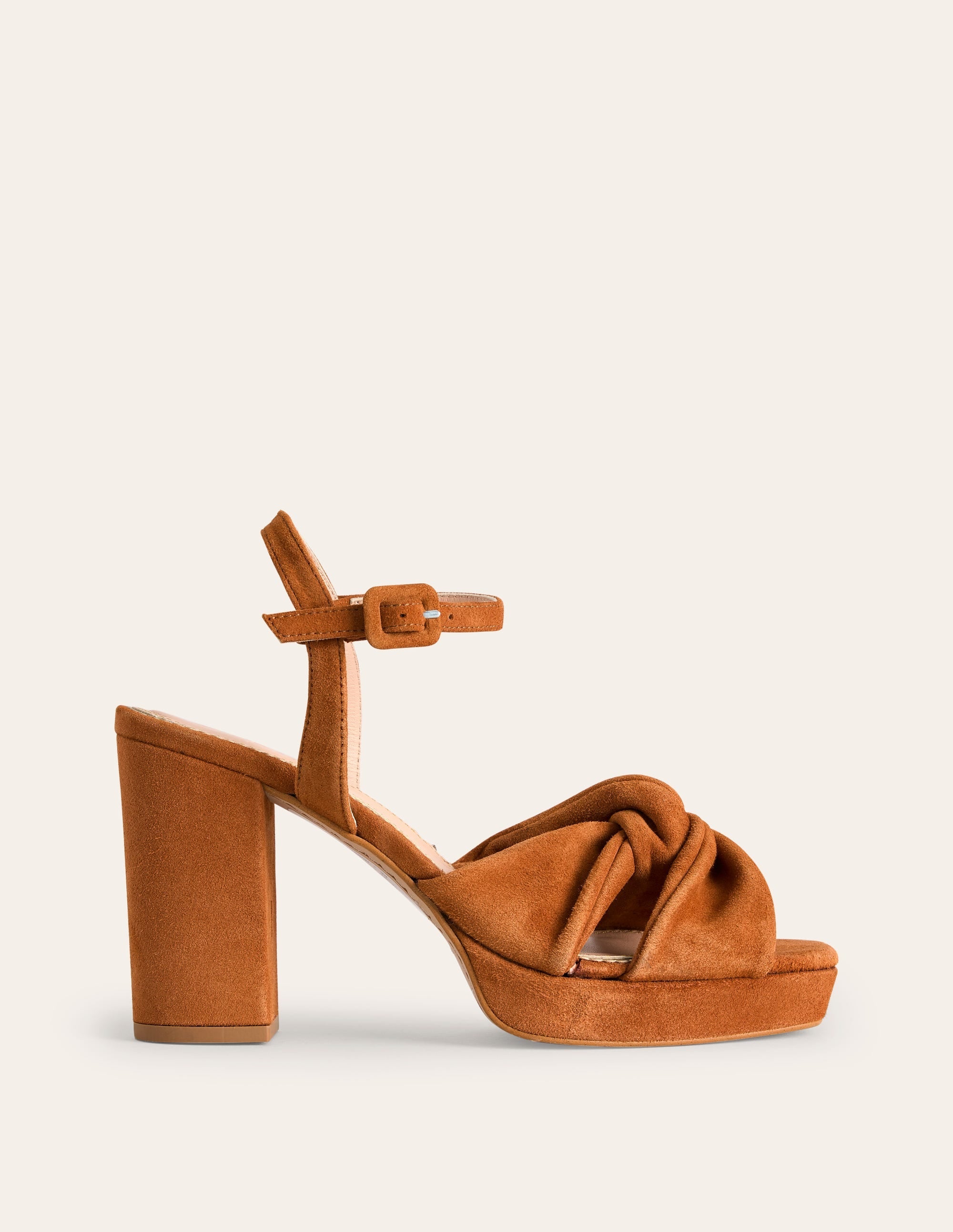 Twist-Front Heeled Platforms-Ginger Snap Suede - Image 2