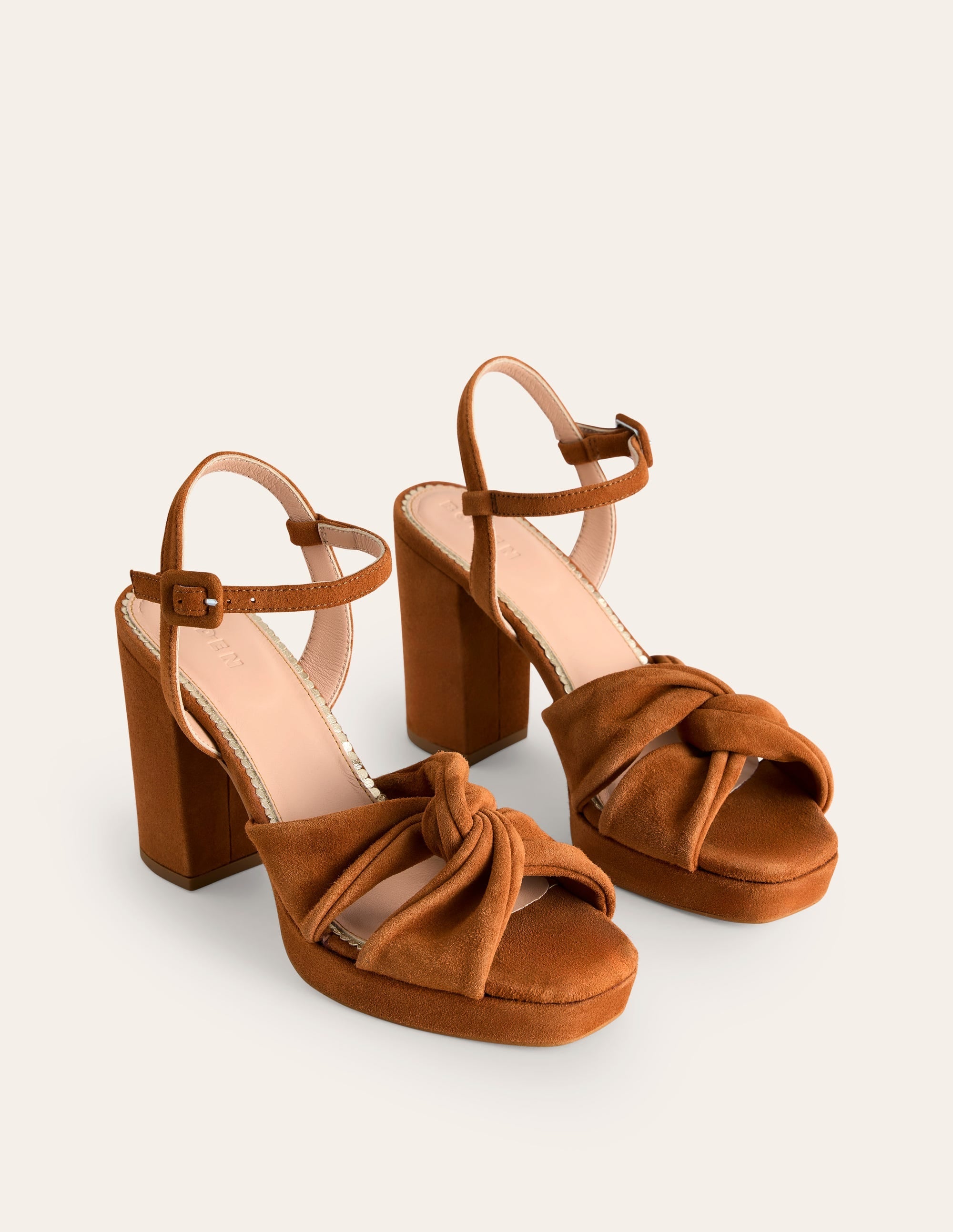 Twist-Front Heeled Platforms-Ginger Snap Suede - Image 3