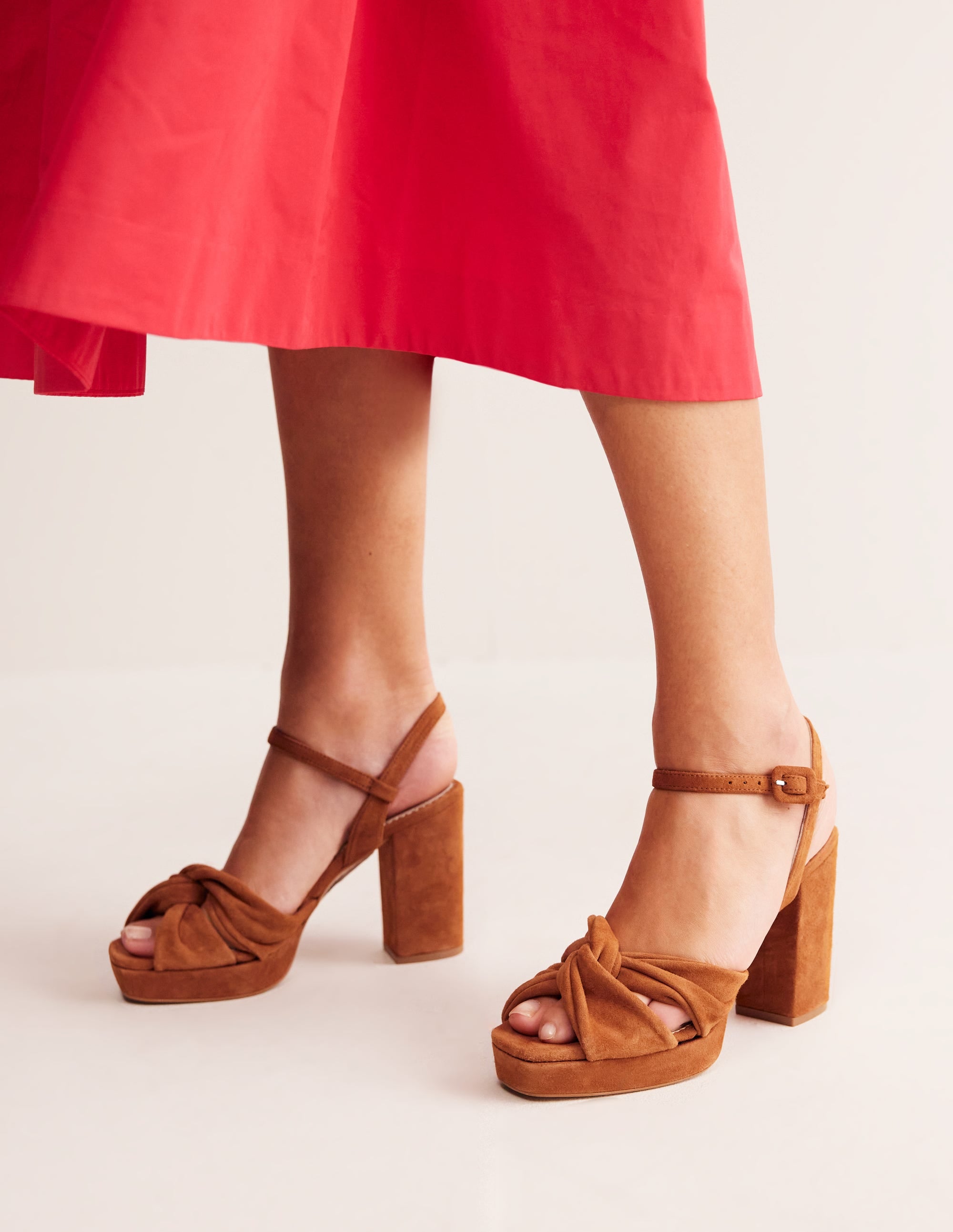 Twist-Front Heeled Platforms-Ginger Snap Suede - Image 1
