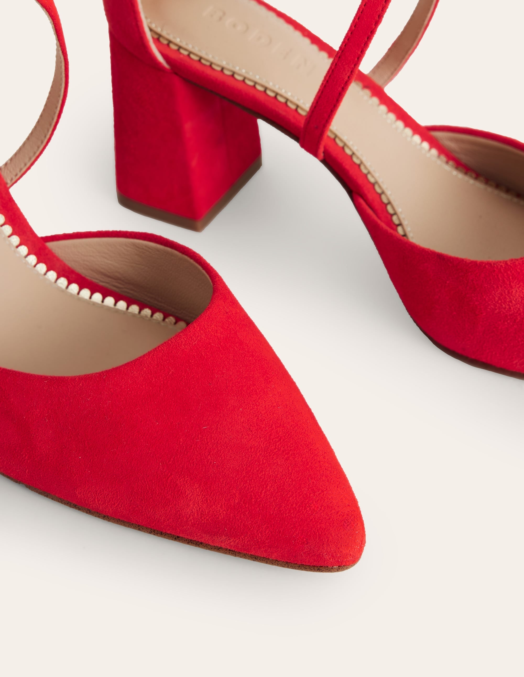 Strap Block Heel Point Courts-Red Suede - Image 4