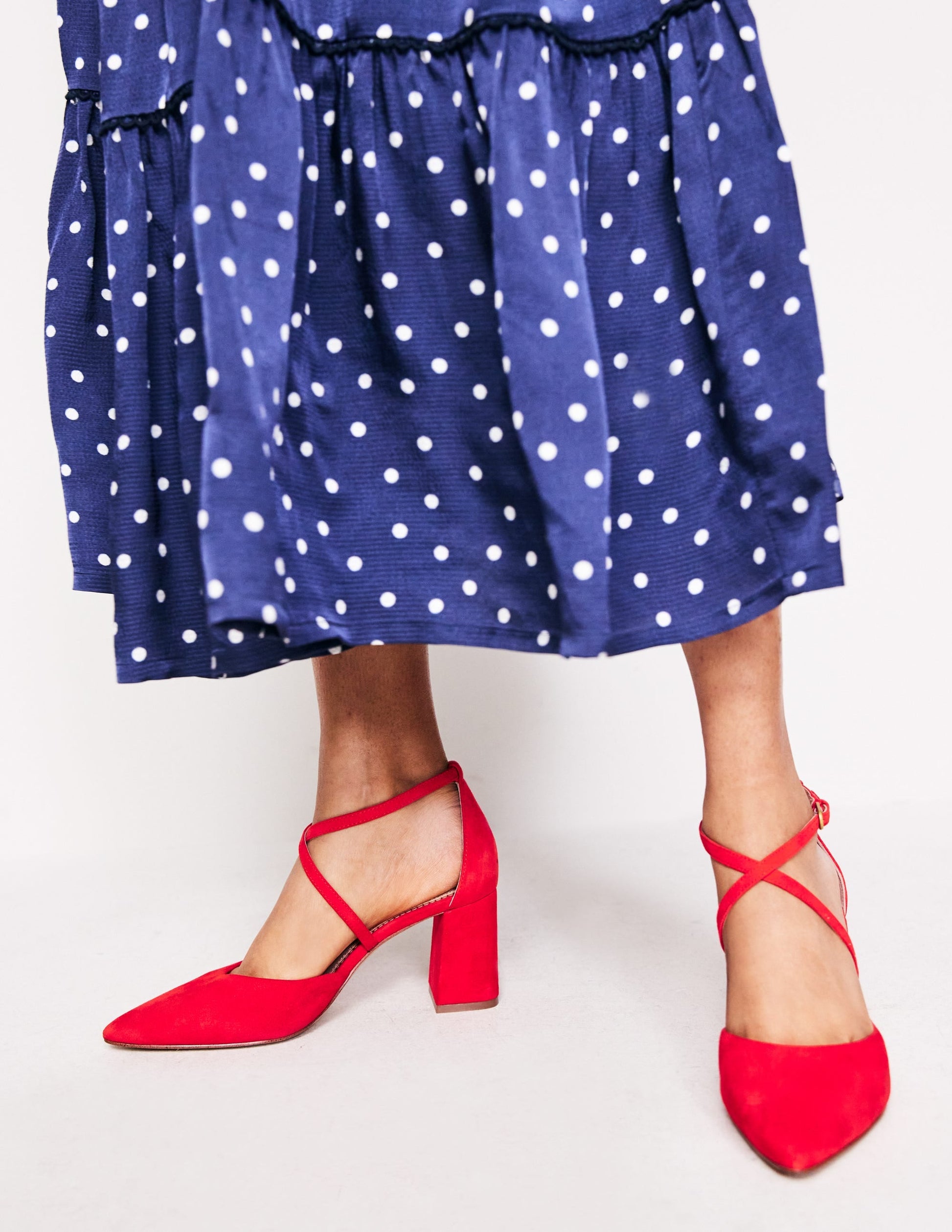 Strap Block Heel Point Courts-Red Suede-1