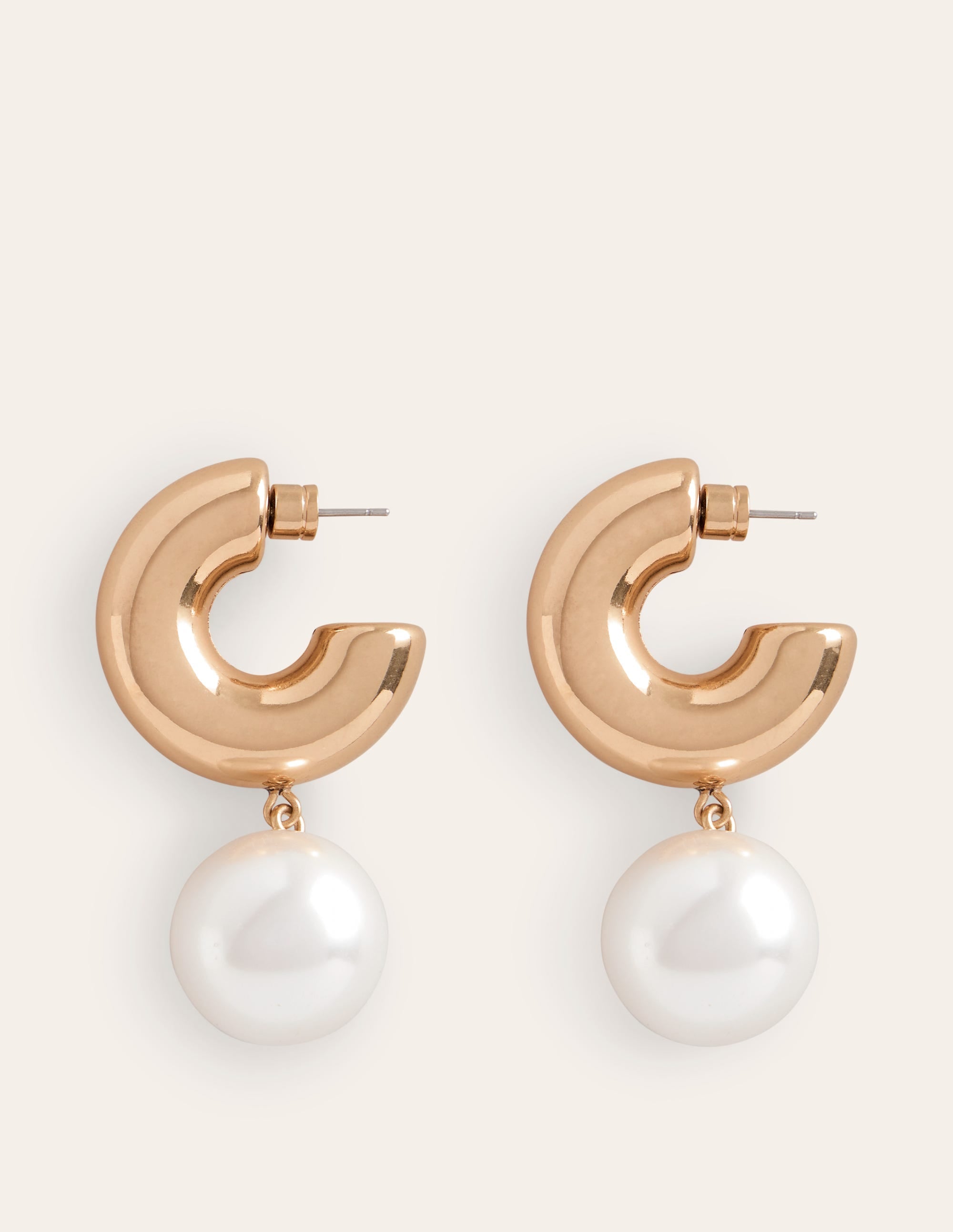 Faux Pearl Hoop Earrings-Gold - Image 2