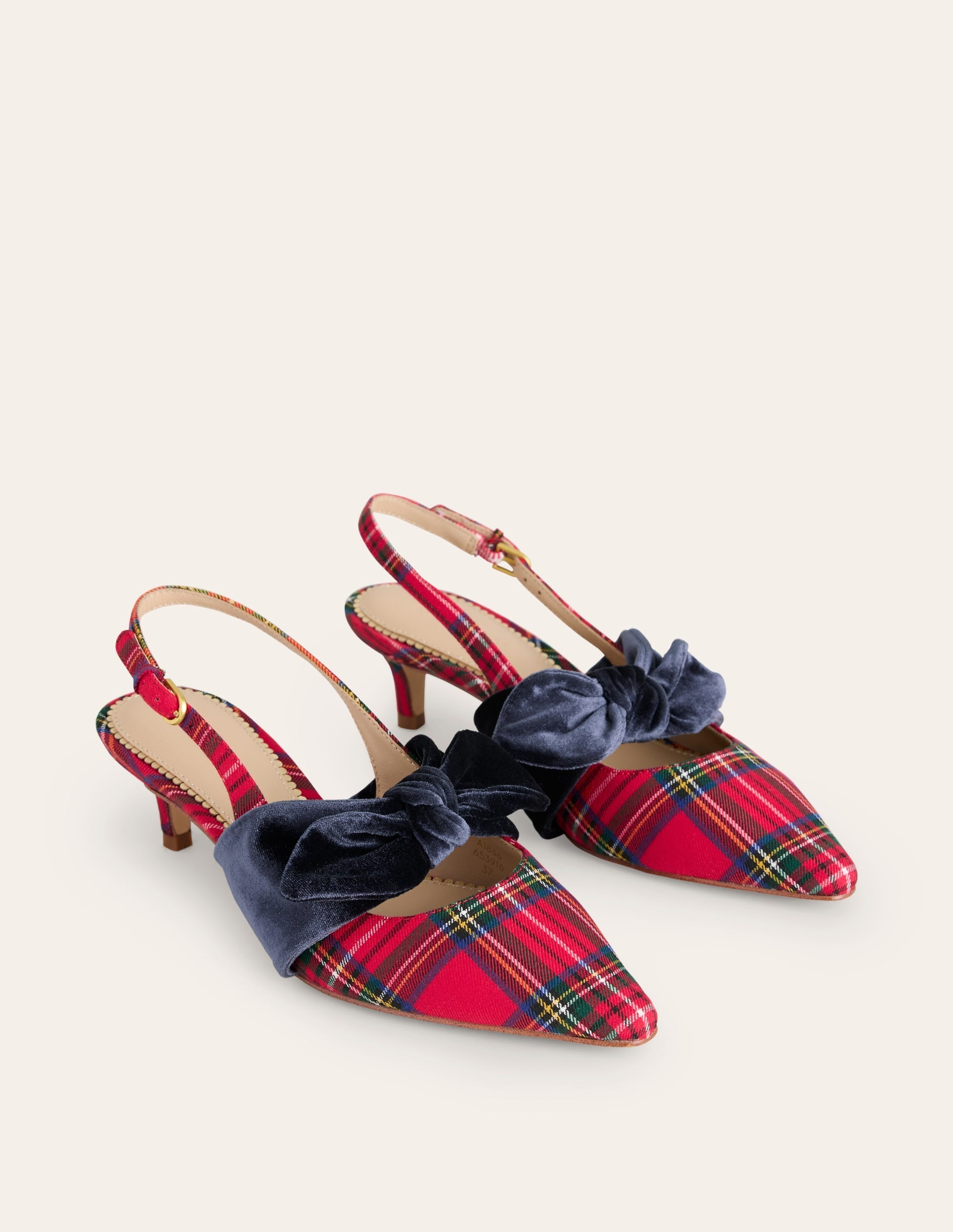 Bow Kitten Heels-Red and Blue Check - Image 4