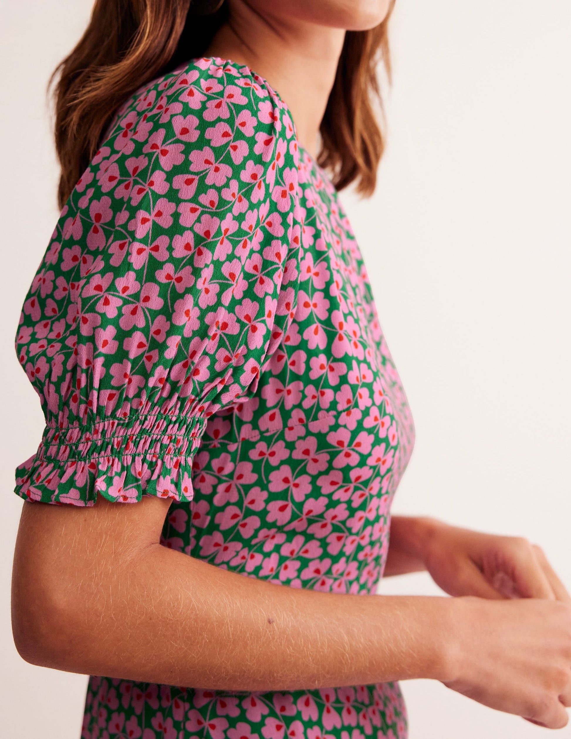 Corinne Midi Tea Dress-Mauve and Green, Clover Whirl-2