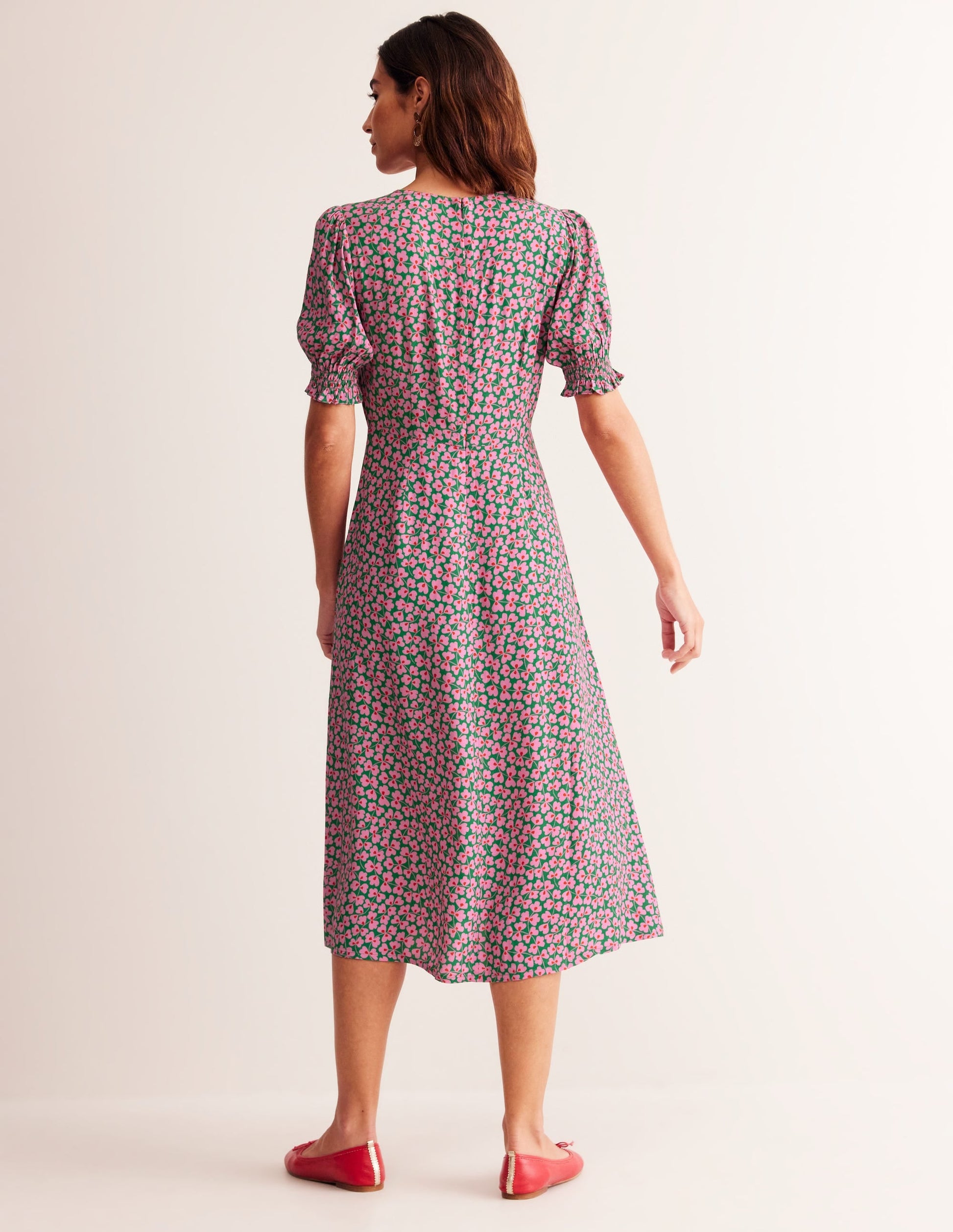 Corinne Midi Tea Dress-Mauve and Green, Clover Whirl-3