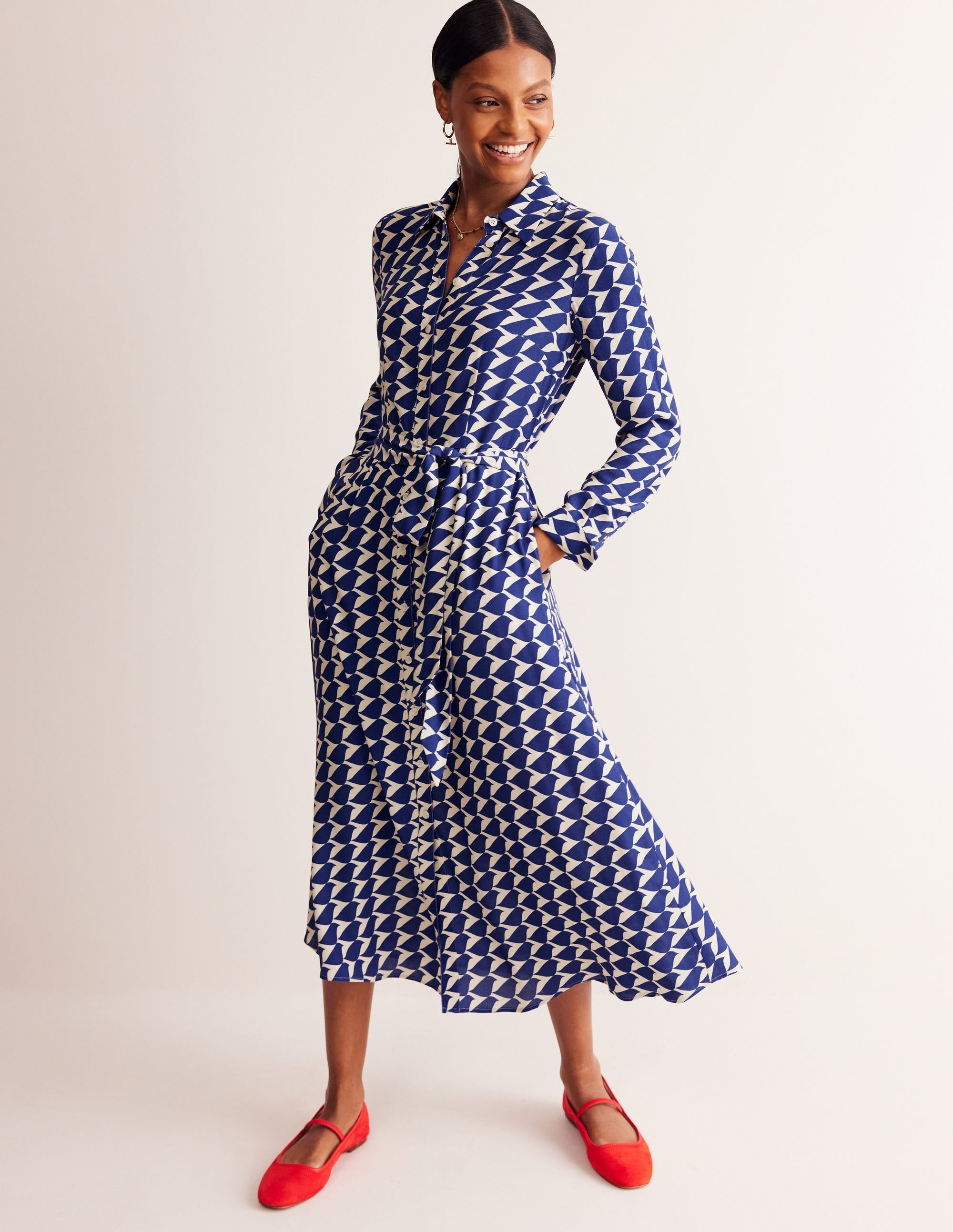 Kate Midi Shirt Dress-Mazarine Blue, Birdie - Image 1
