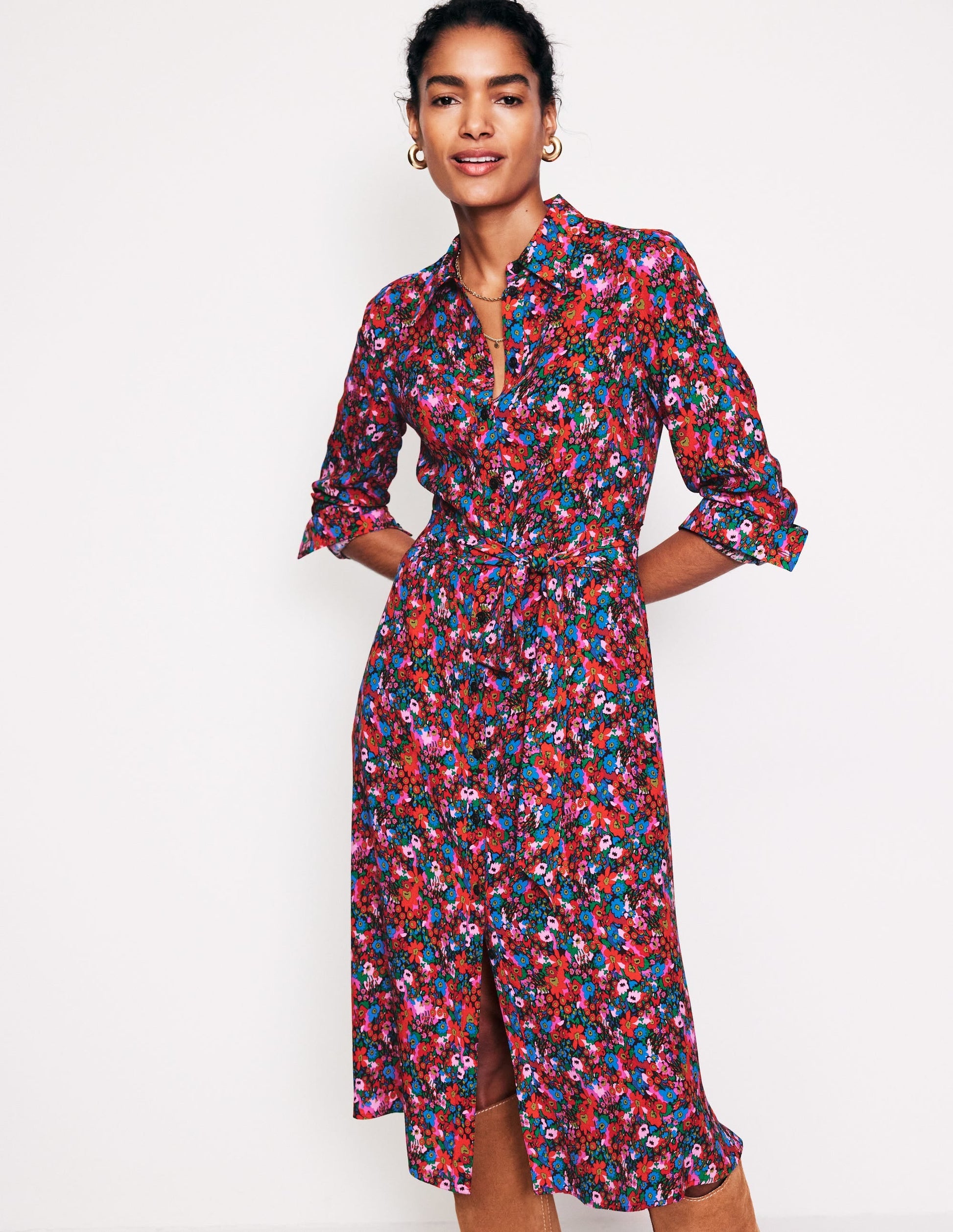 Kate Midi Shirt Dress-Bittersweet, Meadow Pop-2