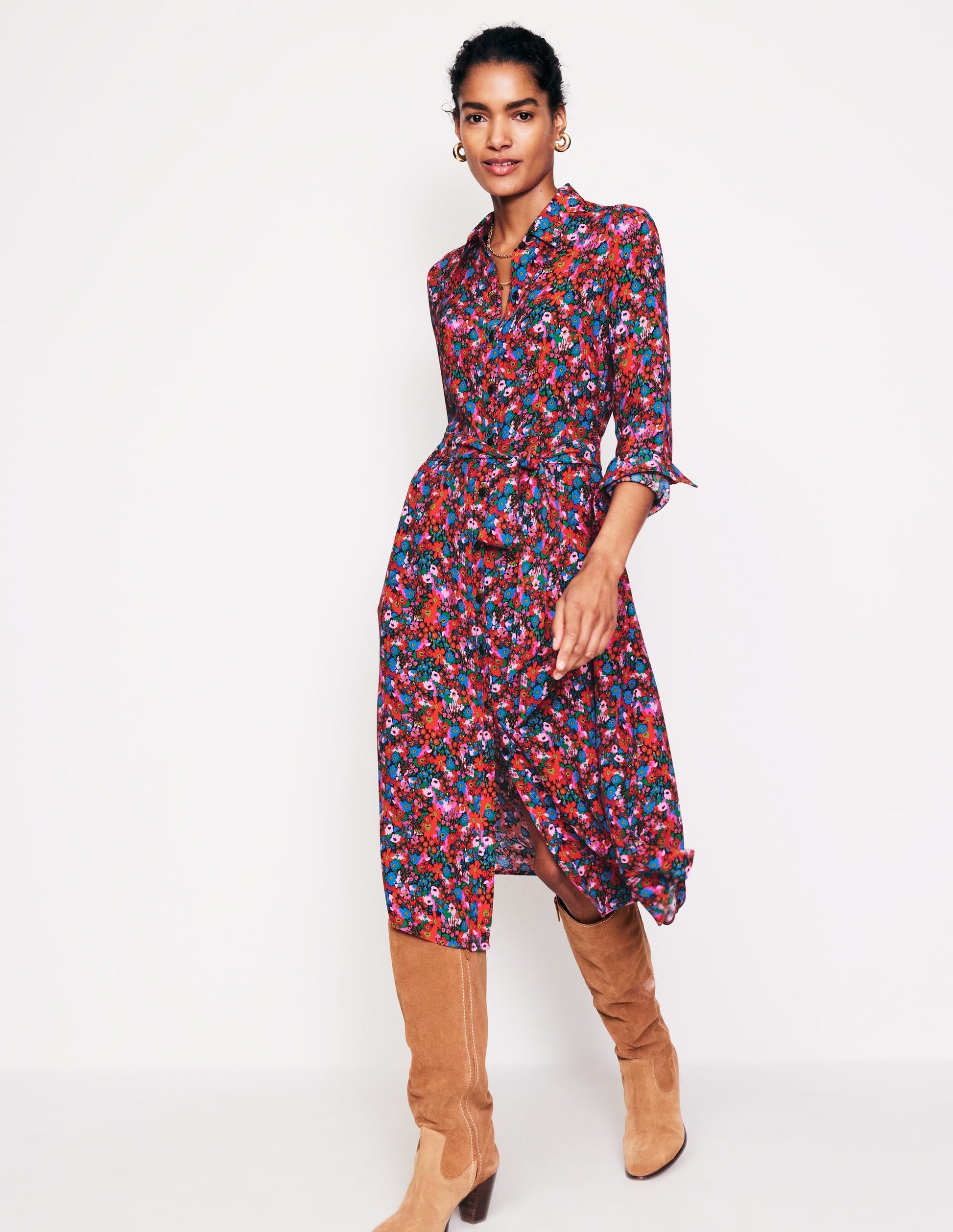 Kate Midi Shirt Dress-Bittersweet, Meadow Pop-4