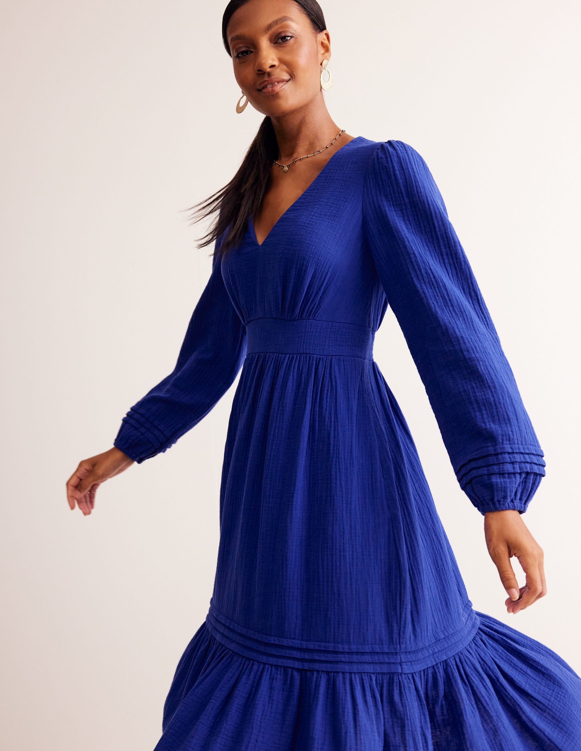 Eve Sleeved Double Cloth Dress-Mazarine Blue - Image 1