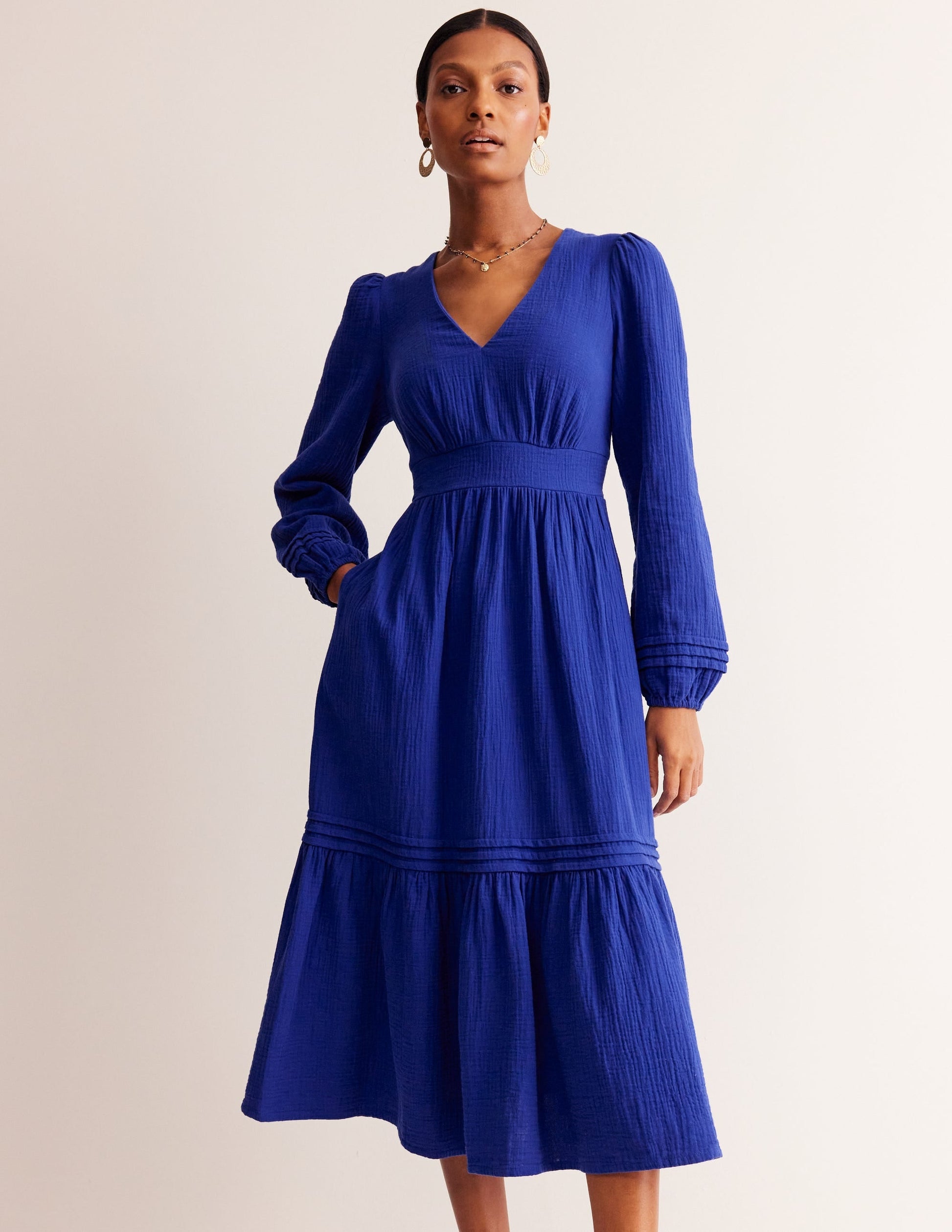 Eve Sleeved Double Cloth Dress-Mazarine Blue-2