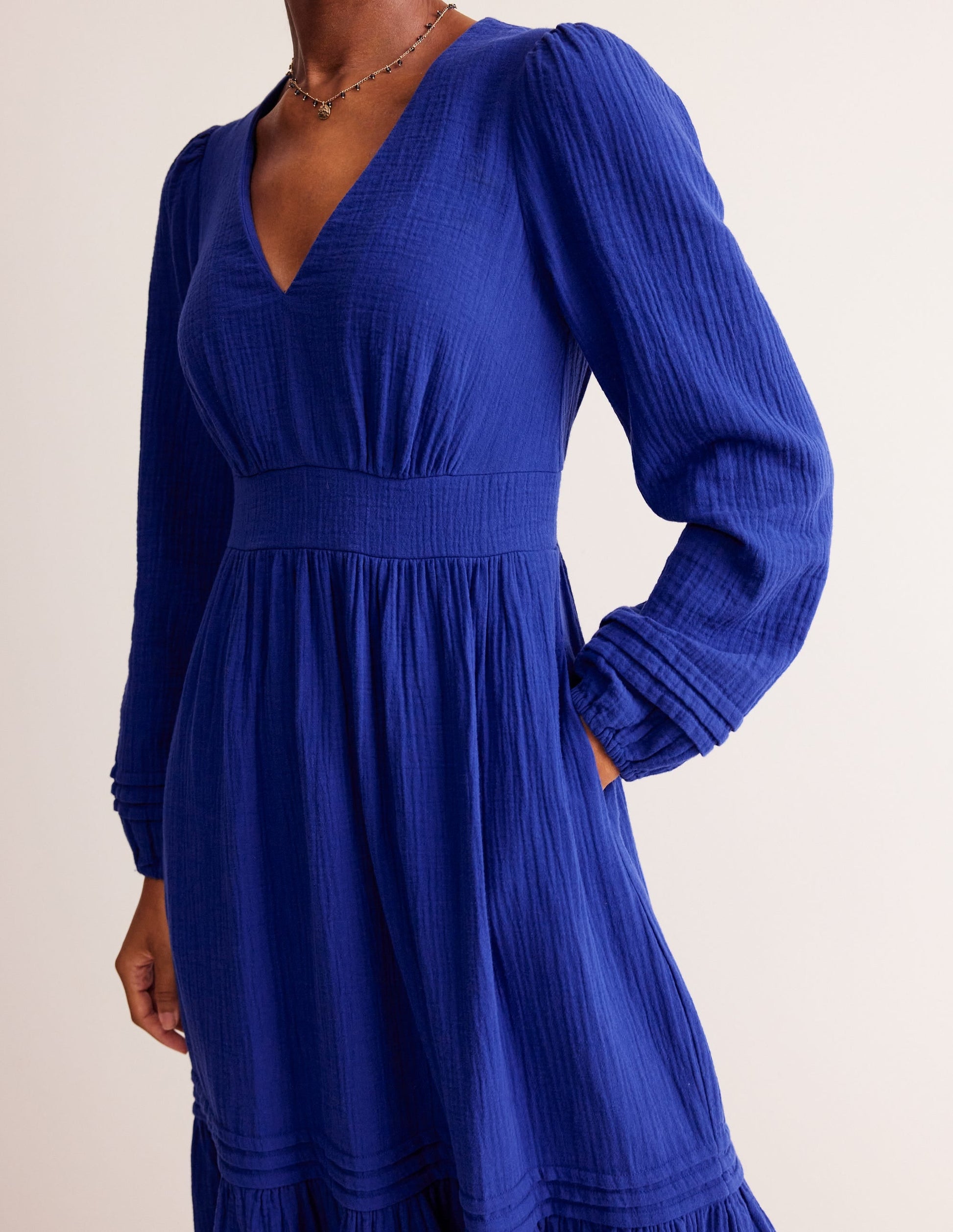 Eve Sleeved Double Cloth Dress-Mazarine Blue-3