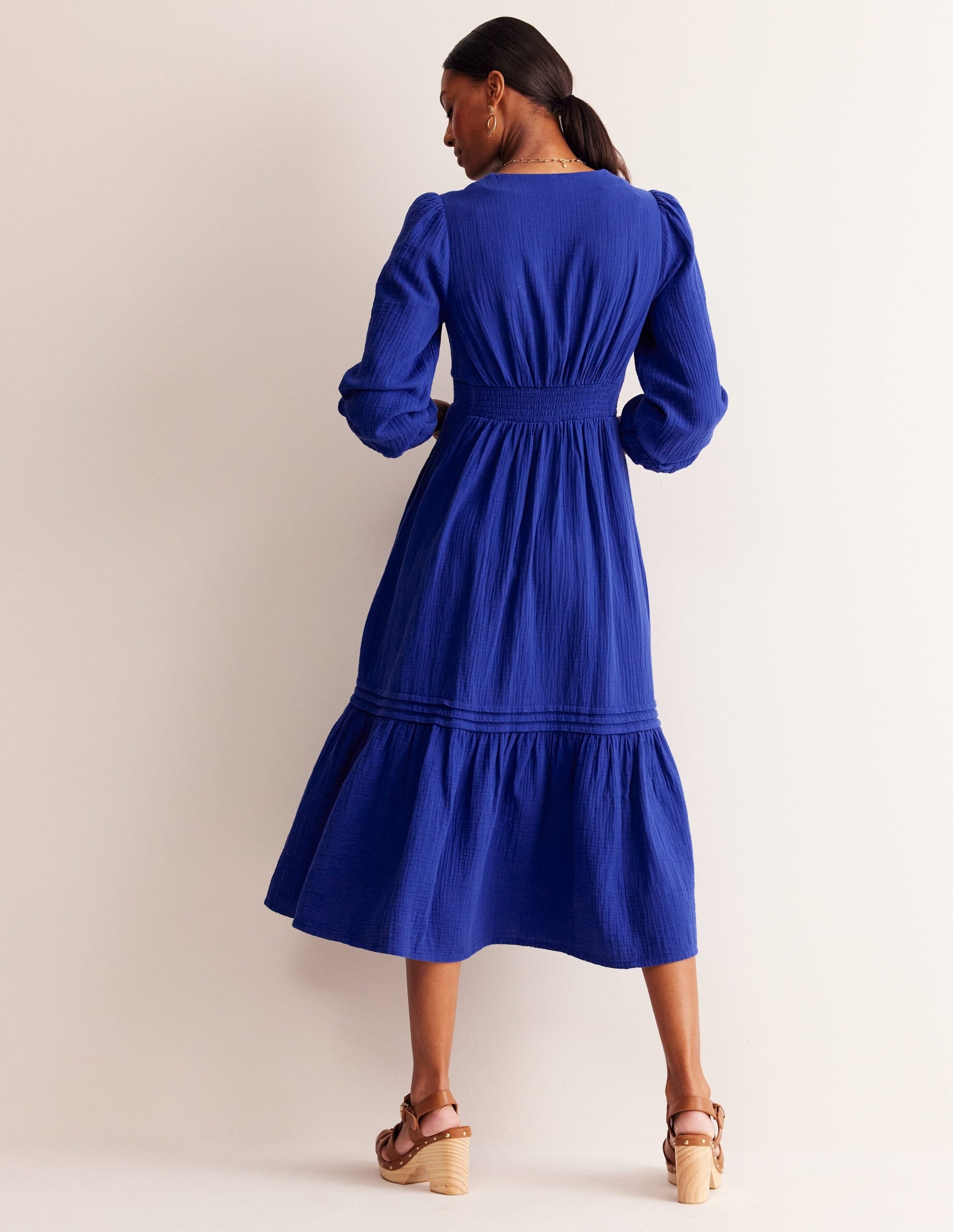 Eve Sleeved Double Cloth Dress-Mazarine Blue-4