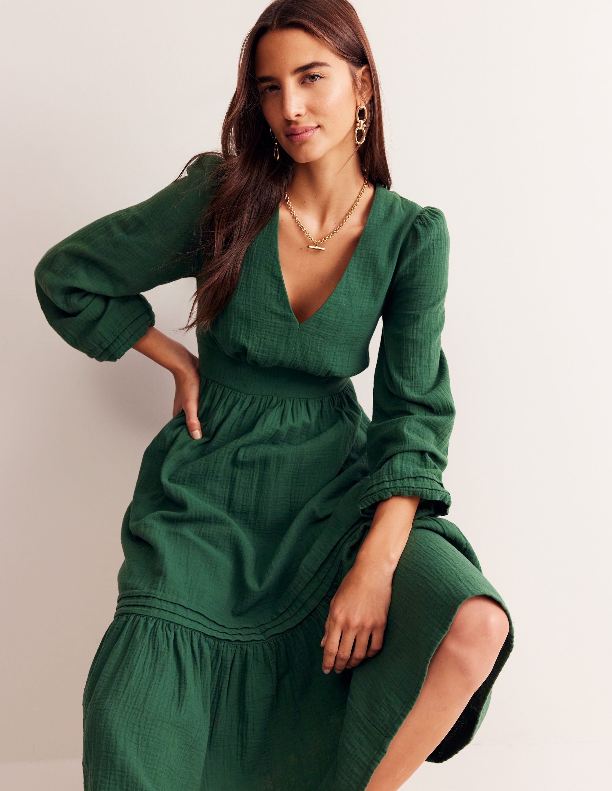 Eve Sleeved Double Cloth Dress-Eden - Image 1