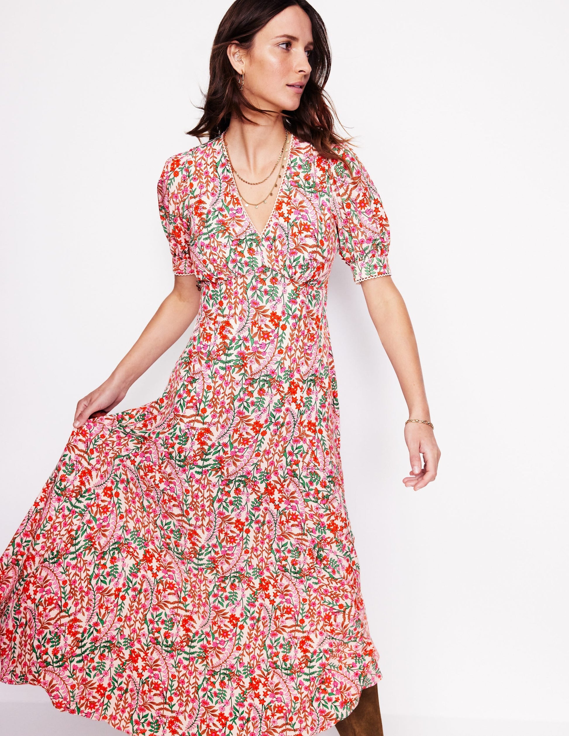 Rosie Godet Tea Dress-Multi, Foliage Bud-1