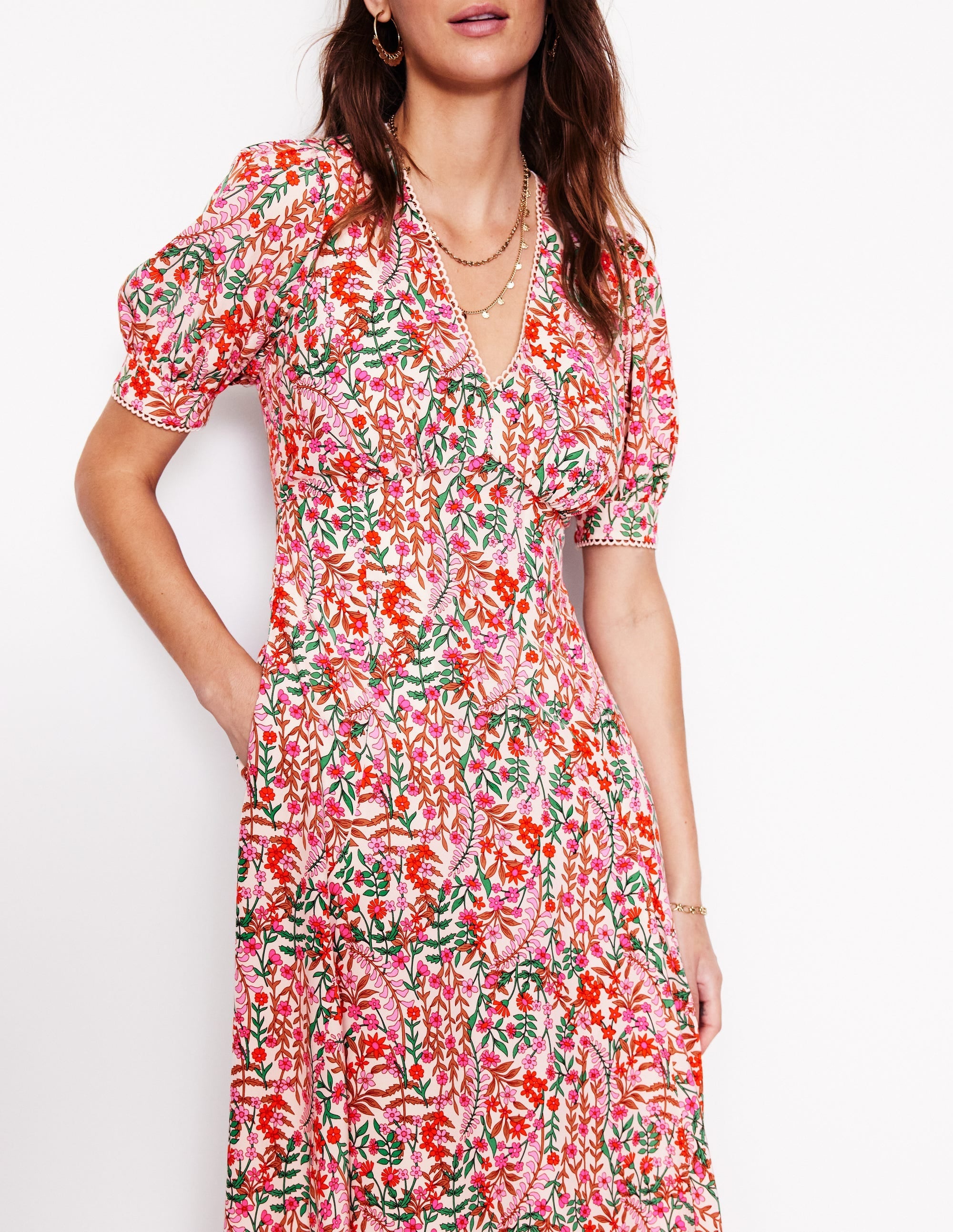 Rosie Godet Tea Dress-Multi, Foliage Bud - Image 2