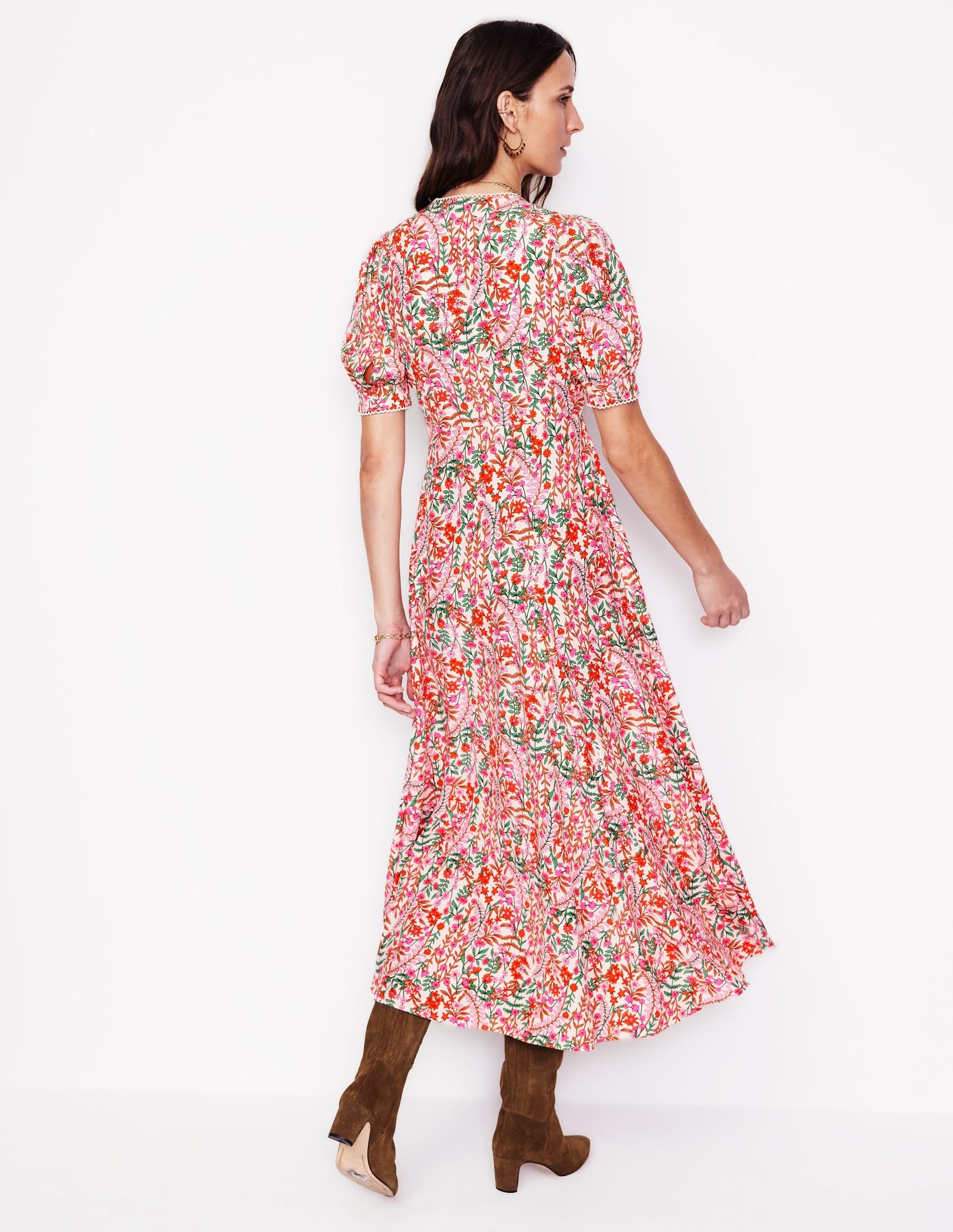 Rosie Godet Tea Dress-Multi, Foliage Bud-3