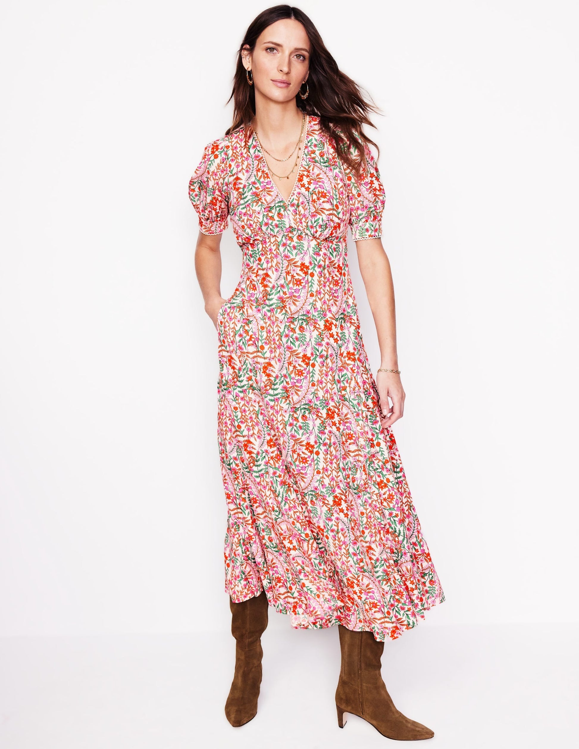 Rosie Godet Tea Dress-Multi, Foliage Bud-4