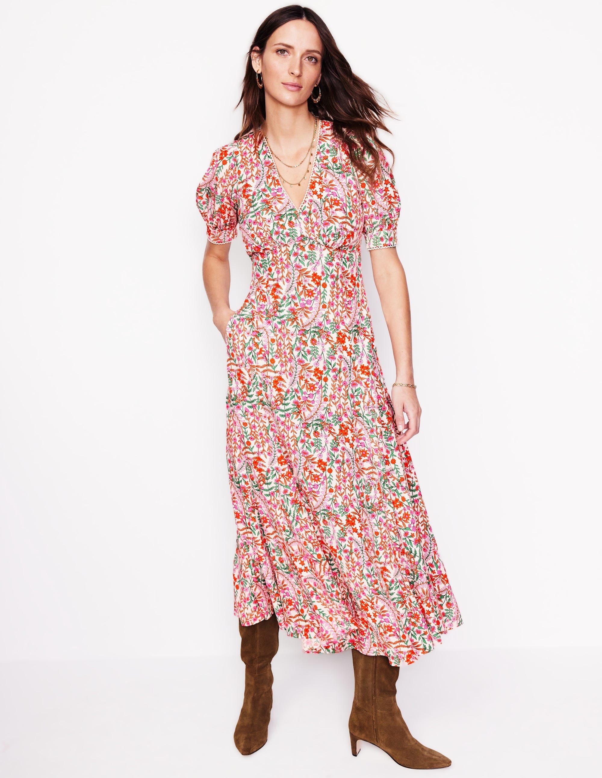 Rosie Godet Tea Dress-Multi, Foliage Bud - Image 4