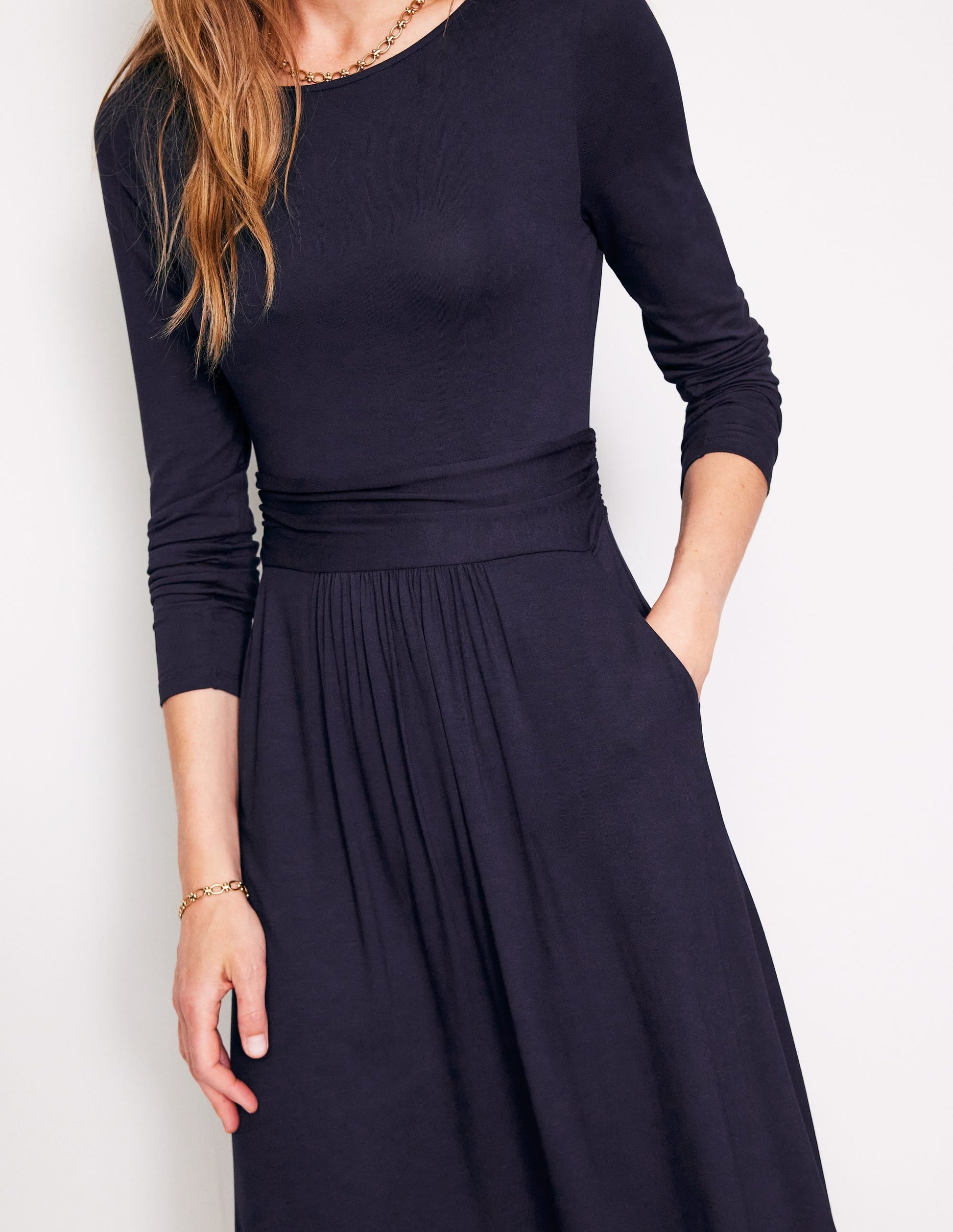 Amelie Long Sleeve Midi Dress-Navy-2