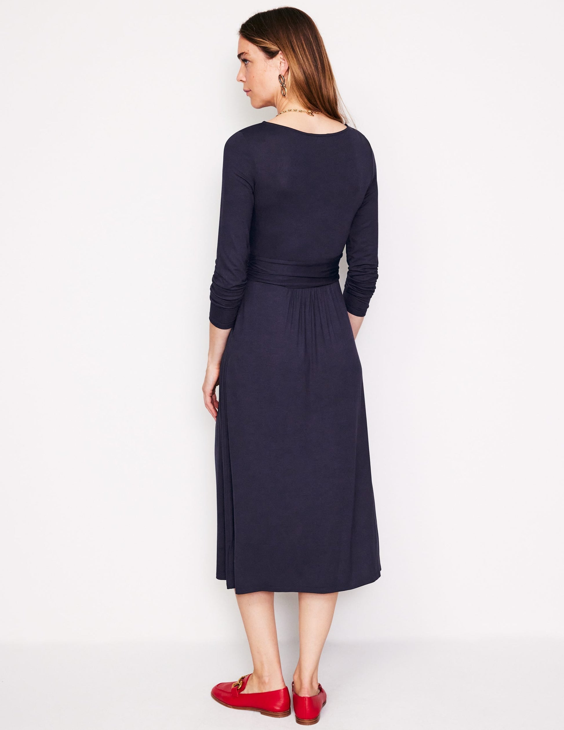 Amelie Long Sleeve Midi Dress-Navy-3