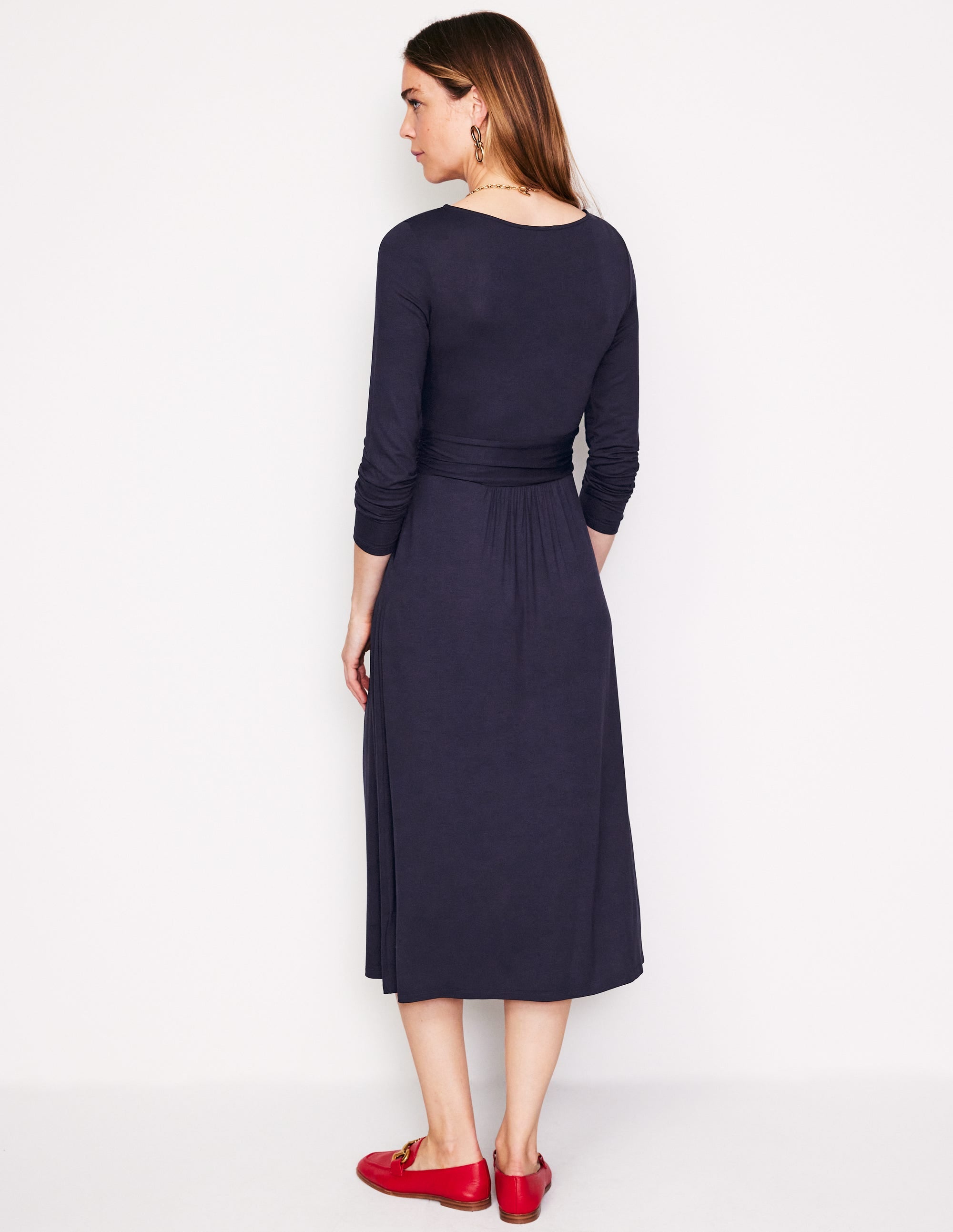 Amelie Long Sleeve Midi Dress-Navy - Image 3